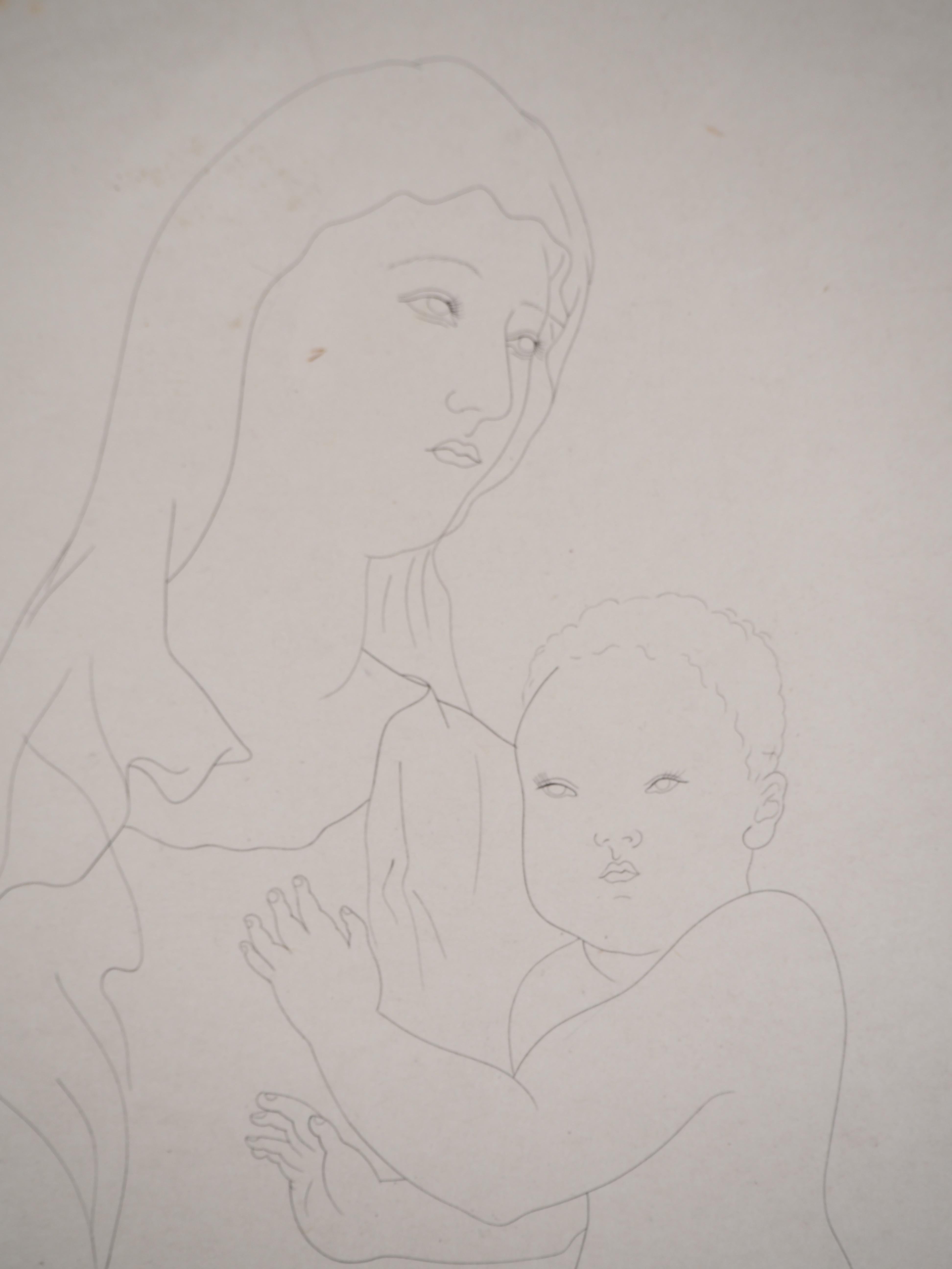Madonna and Child - Orignal Indian Ink Drawing, Signed 3