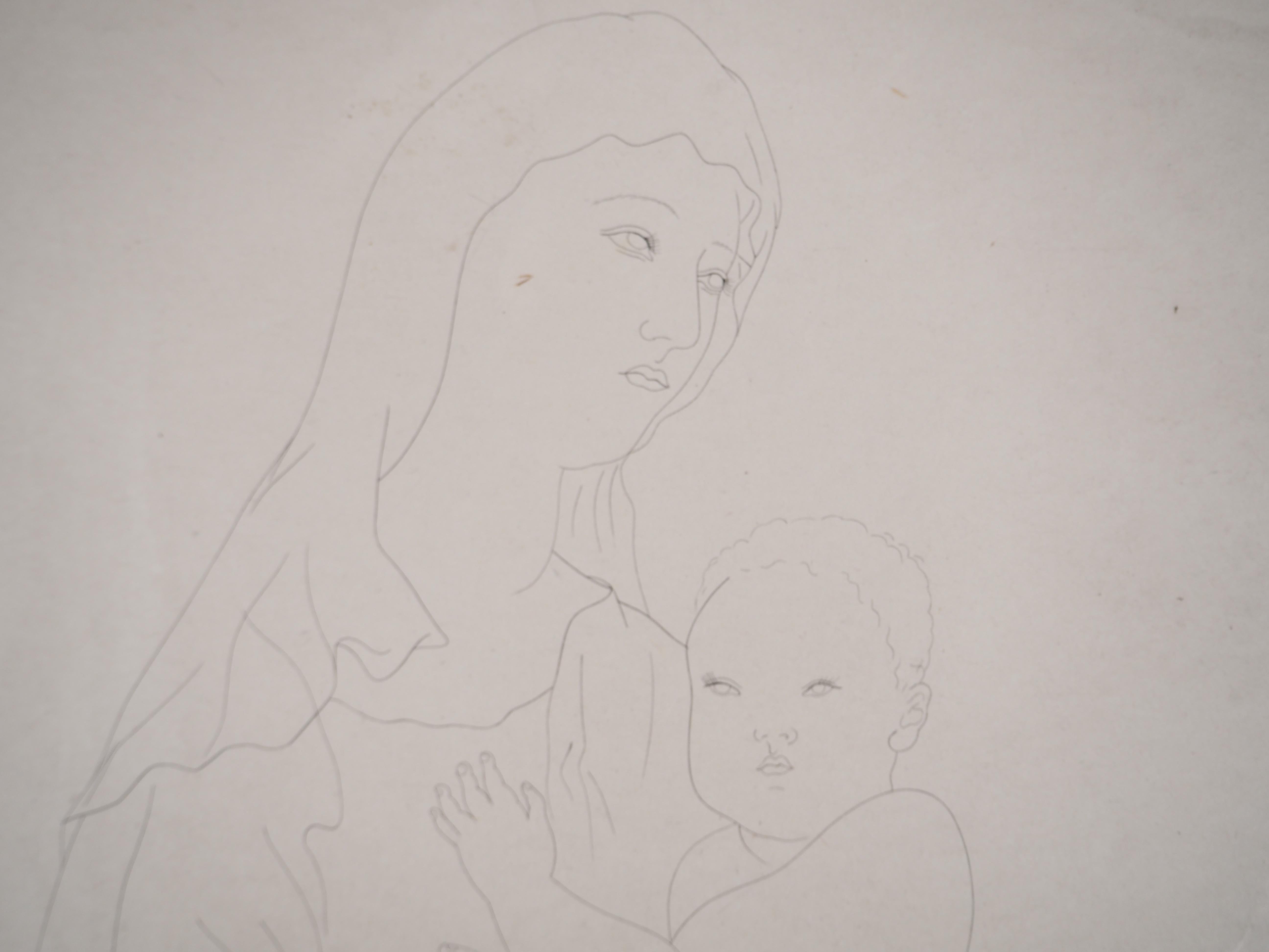 Madonna und Kind – Orignal-Indianer-Tintenzeichnung, signiert 2