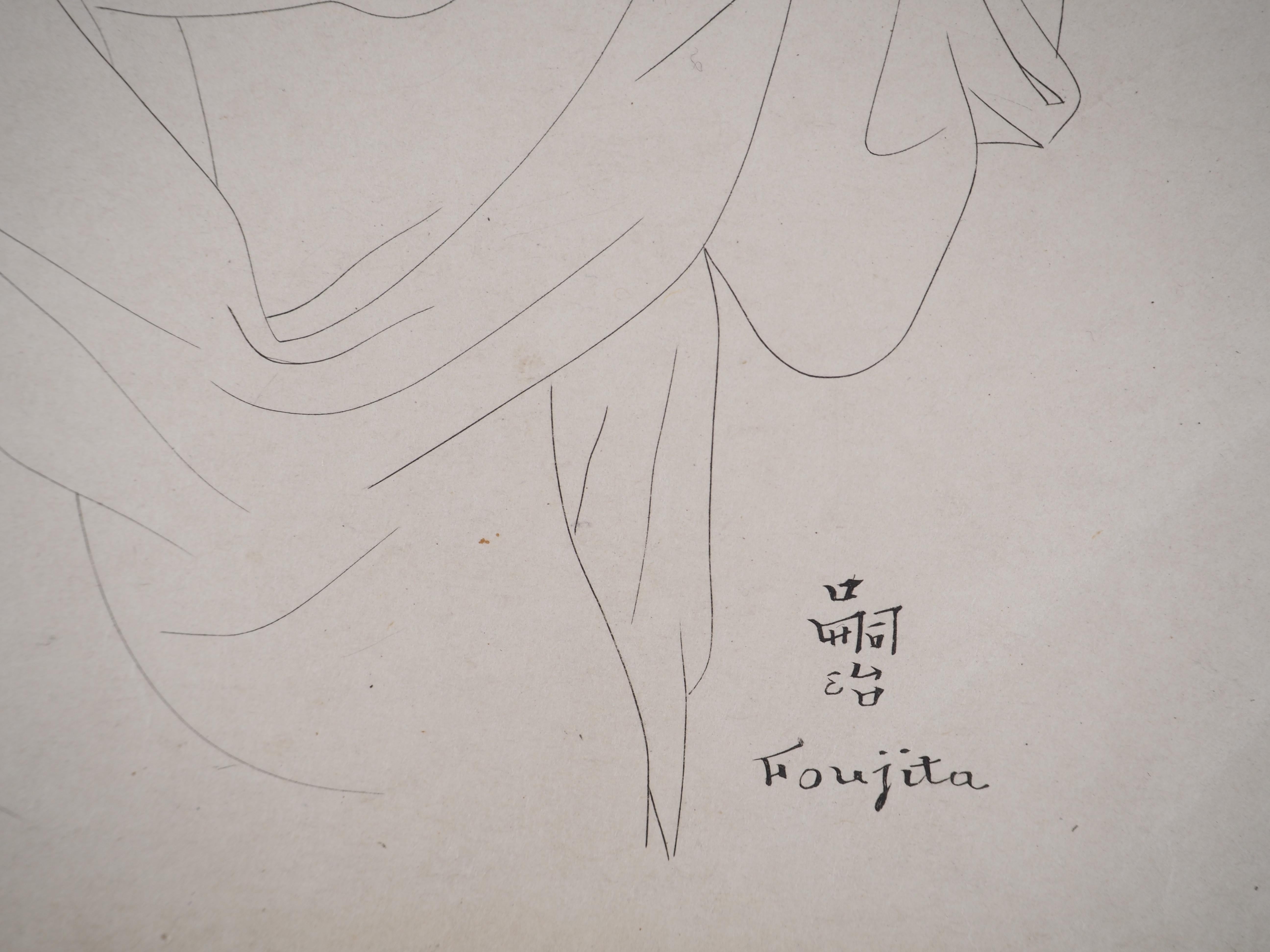 Madonna and Child - Orignal Indian Ink Drawing, Signed - Modern Art by Leonard Tsuguharu Foujita