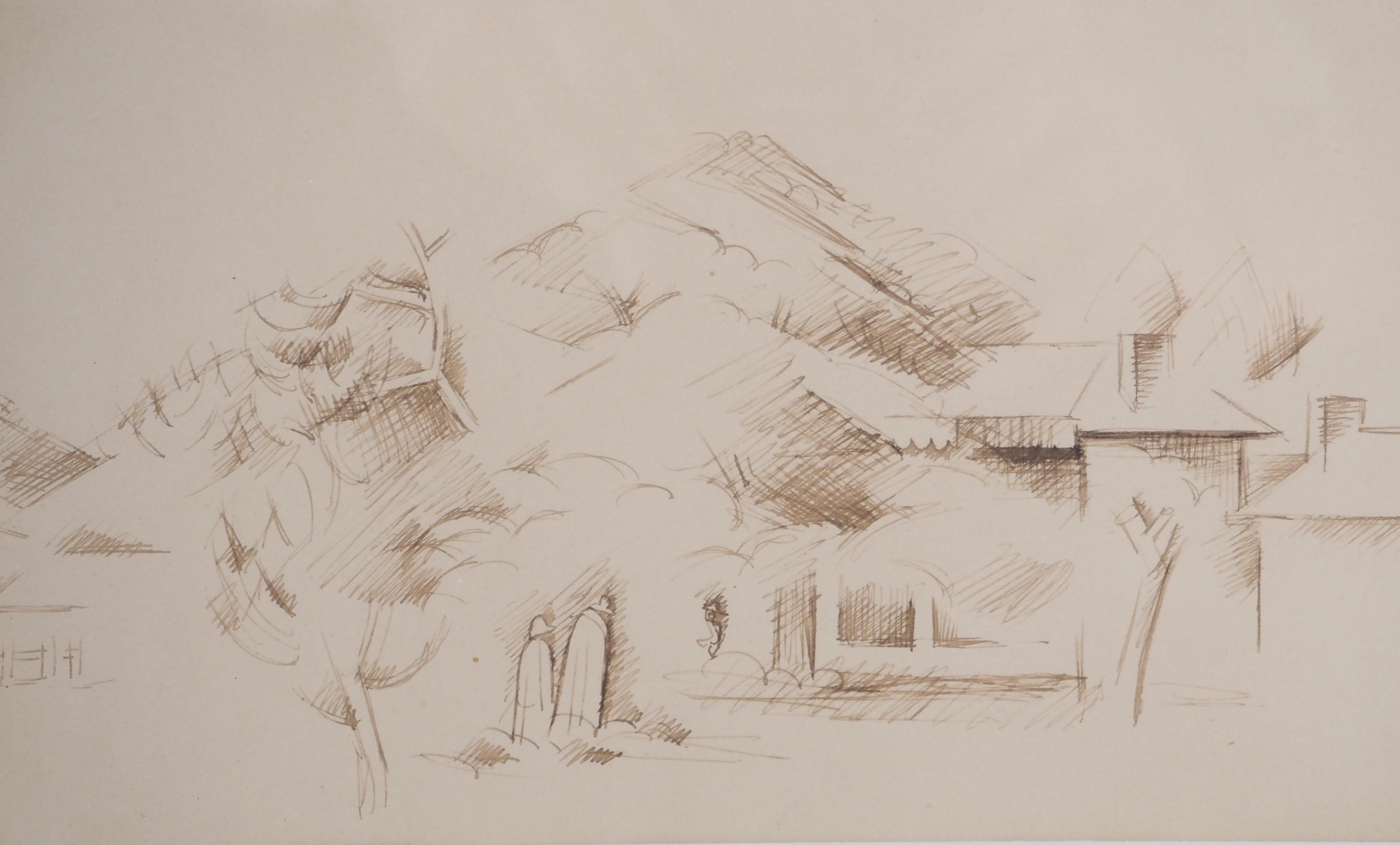 André LHOTE (1885-1962)
Provence: the shepherds' refuge, c. 1925

Original drawing in brown ink
Signed in the bottom right corner
On paper 16 x 26 cm at sight
Presented in a lacquered wood frame 30 x 40 cm

Mrs. Dominique Bermann Martin has kindly