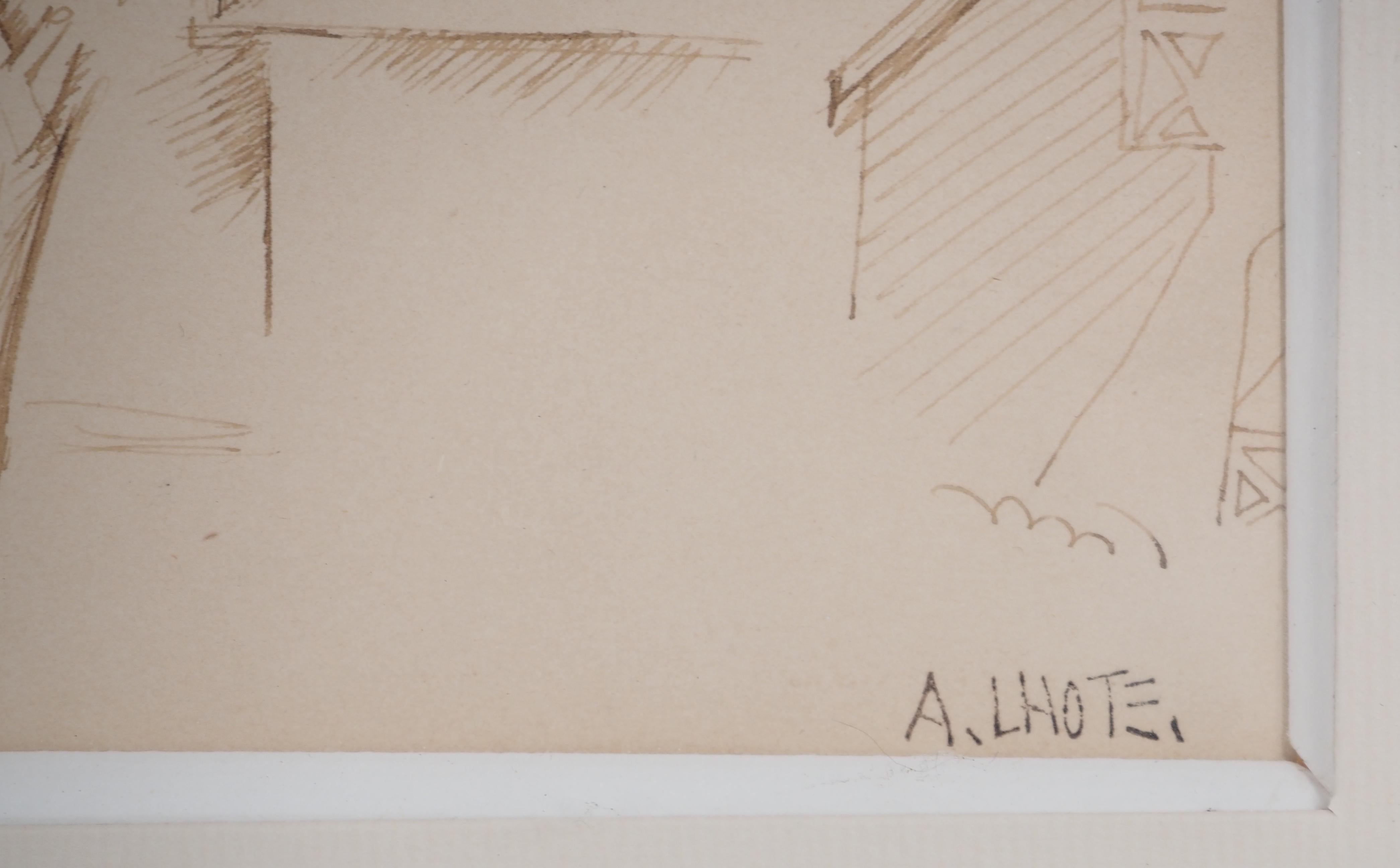Französische Provence: Flüchtling der Hirten – Original-Tinte-Zeichnung, signiert (Kubismus), Art, von André Lhote