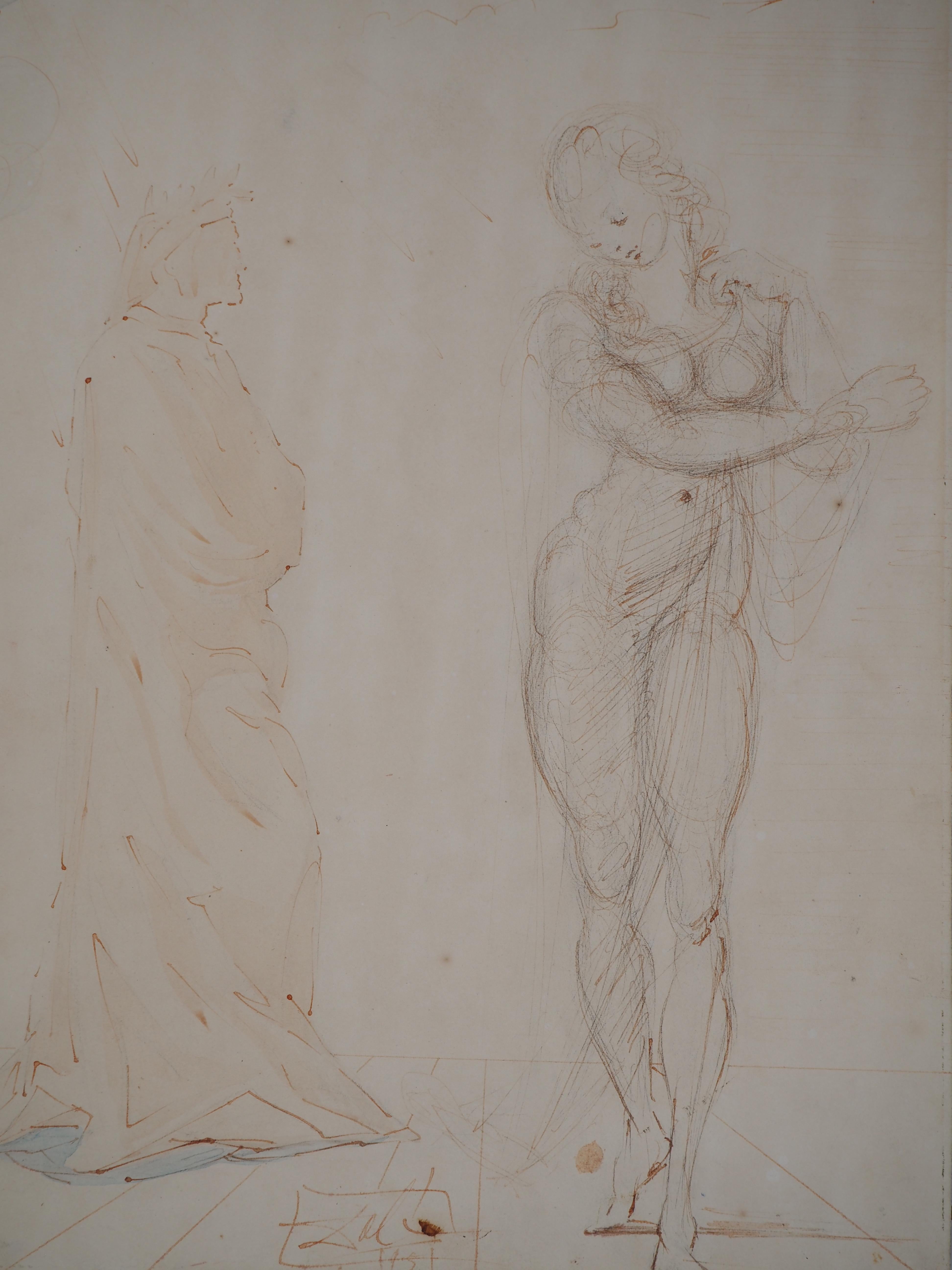 Dante et Beatrice - Original WATERCOLOR, Signé (Descharnes n°d6970_1951) en vente 1