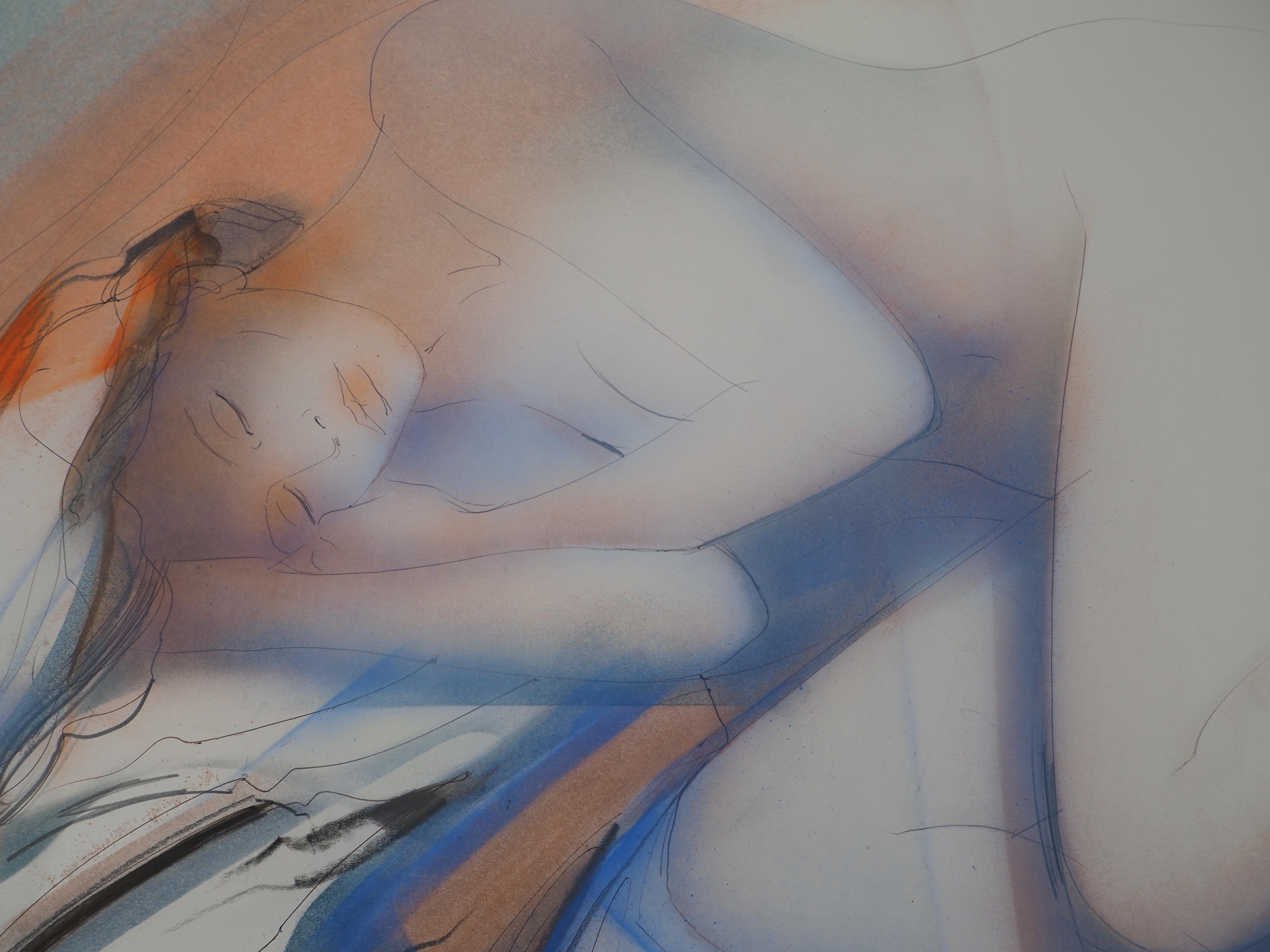 Sombra cálida : Desnudo dormido - Acuarela original, firmada a mano - Art Moderno de Jean-Baptiste Valadie