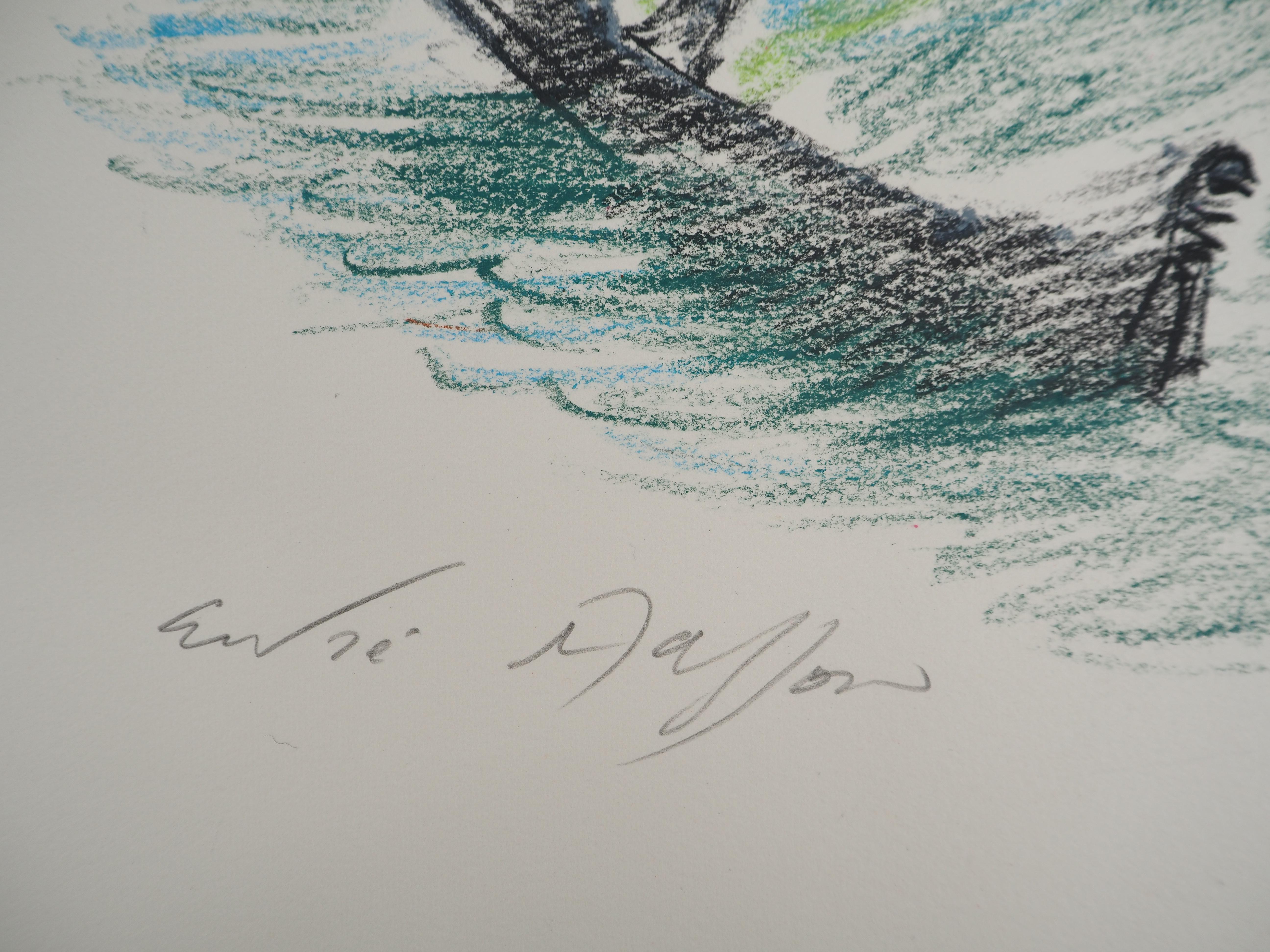Venecia : La Dársena de San Marcos con Góndola - Dibujo original firmado a mano - Art de André Masson