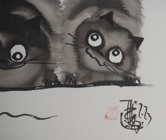 Cats and Butterfly - Handsigned Original Ink Drawing