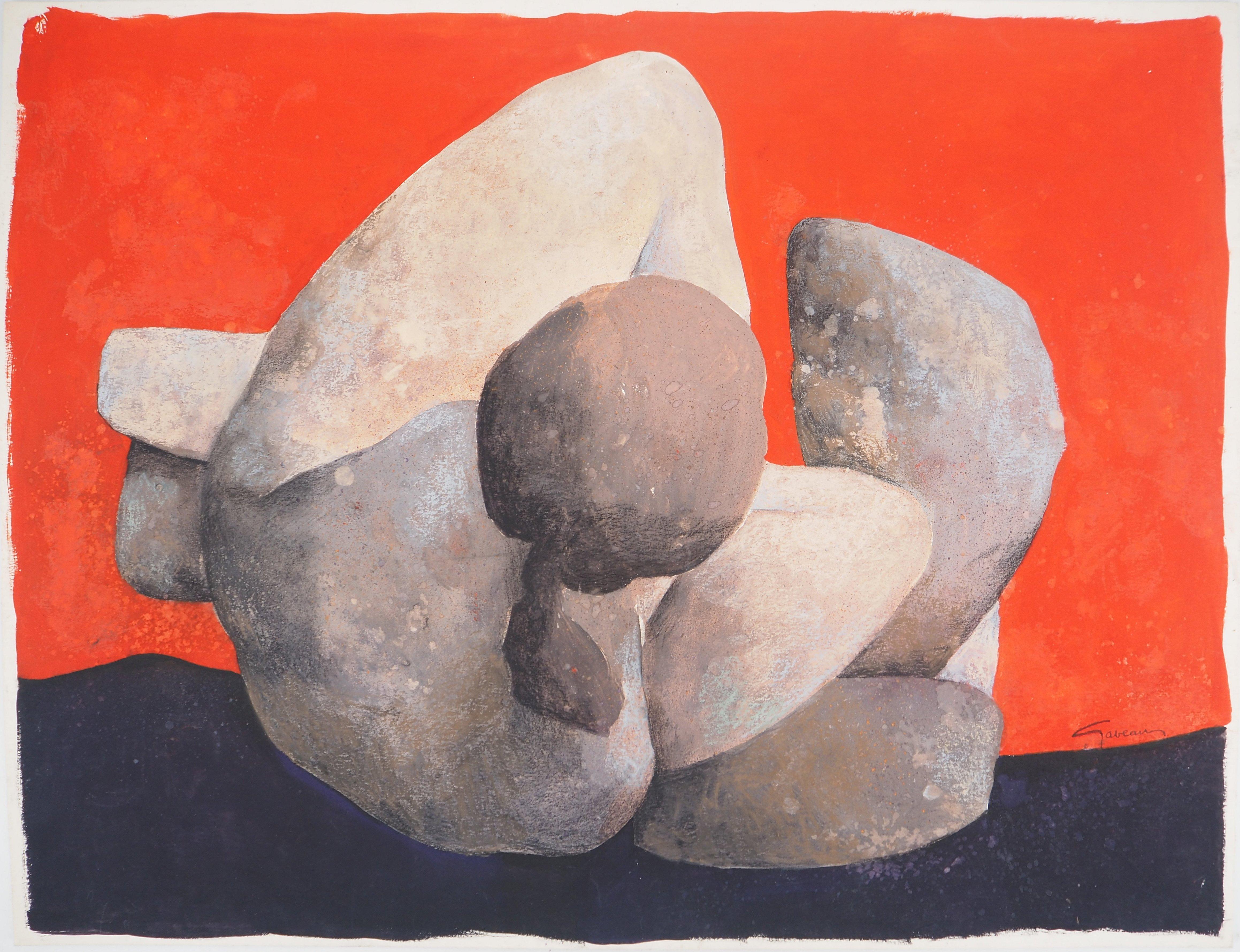 Soft Rock : Sleeping Model on Red Background - Peinture originale signée de la main de l'artiste. - Moderne Art par Claude Gaveau