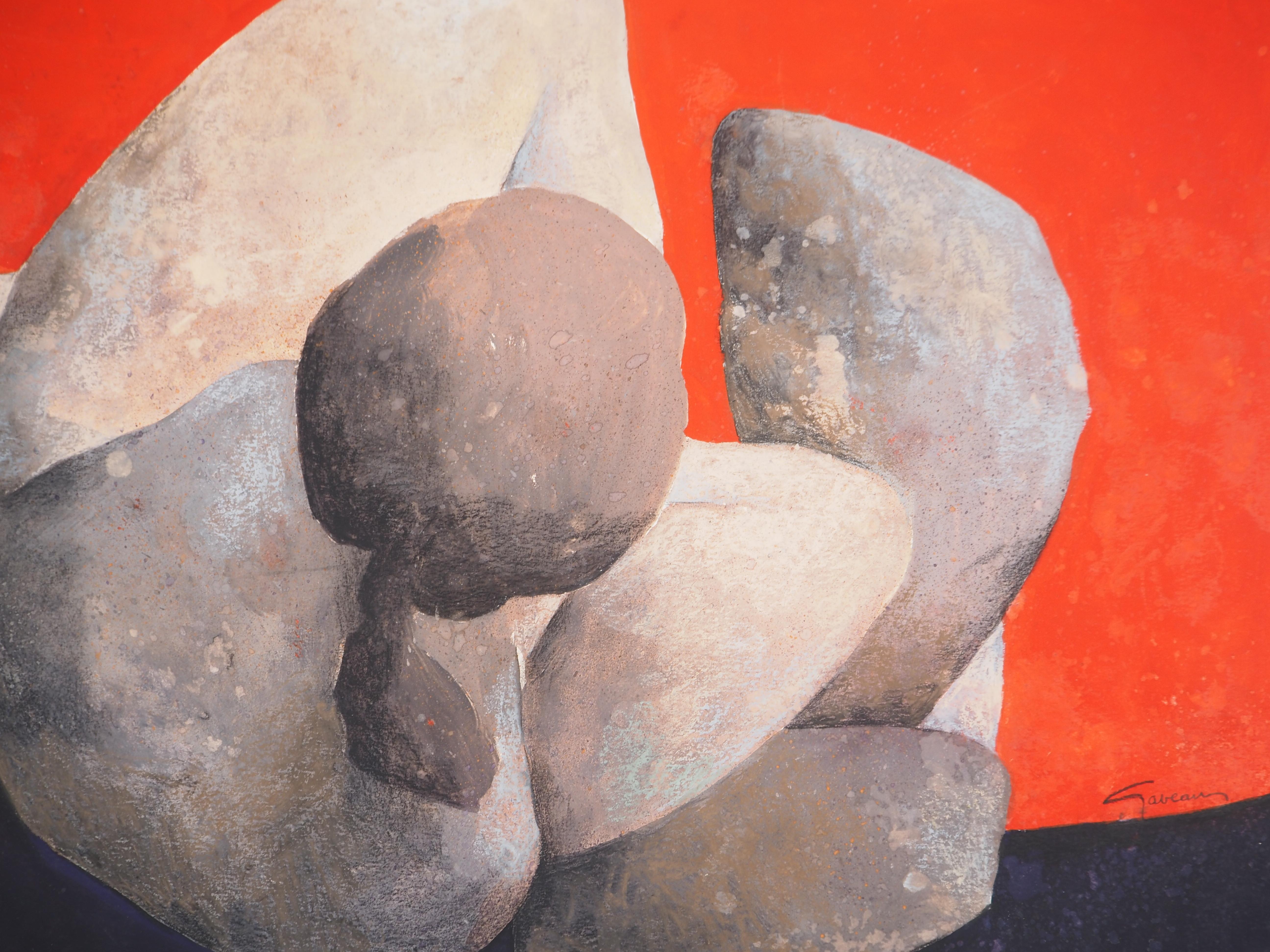 Soft Rock : Sleeping Model on Red Background - Peinture originale signée de la main de l'artiste. - Orange Nude par Claude Gaveau