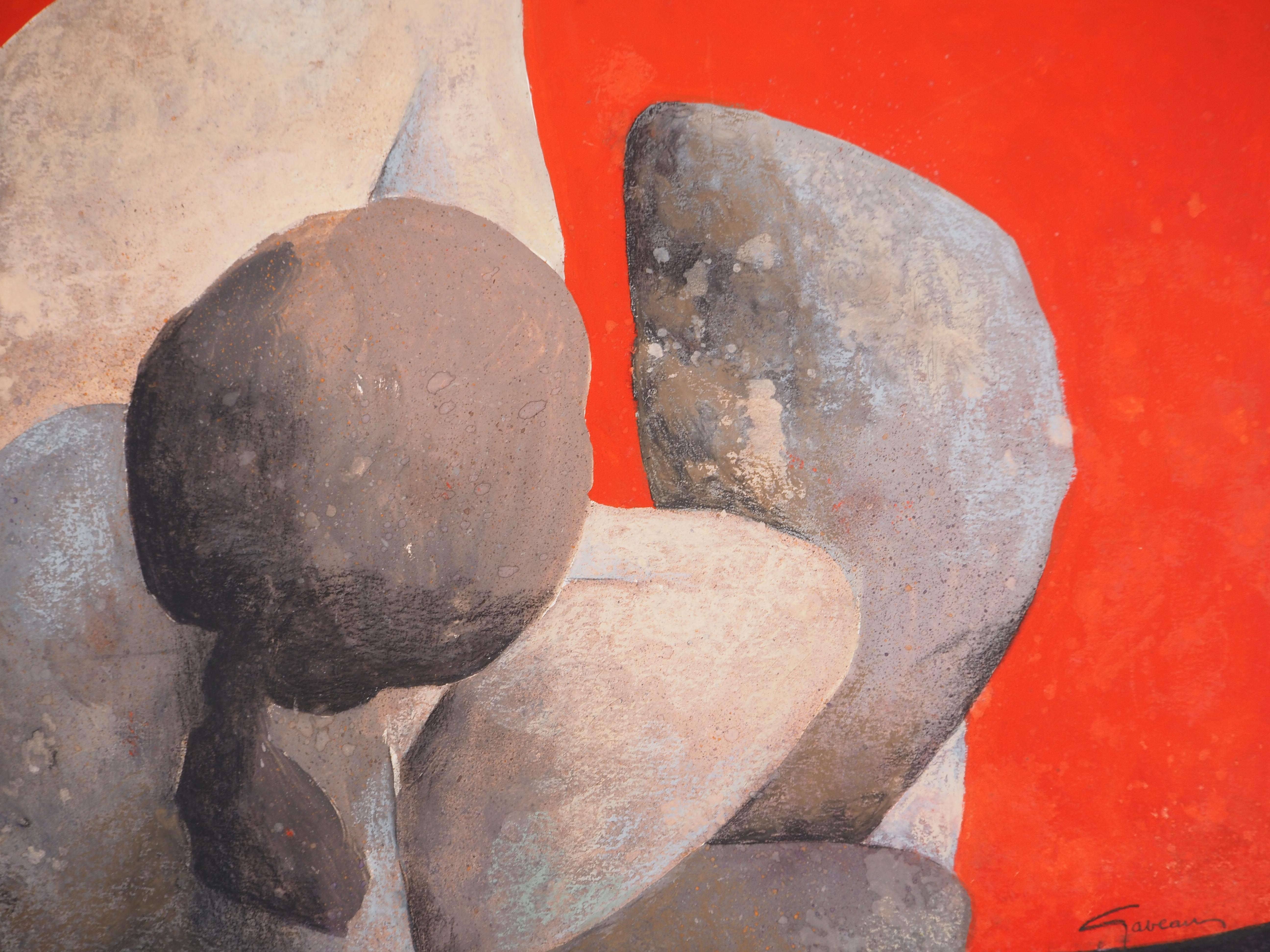 Soft Rock : Sleeping Model on Red Background - Peinture originale signée de la main de l'artiste. en vente 1