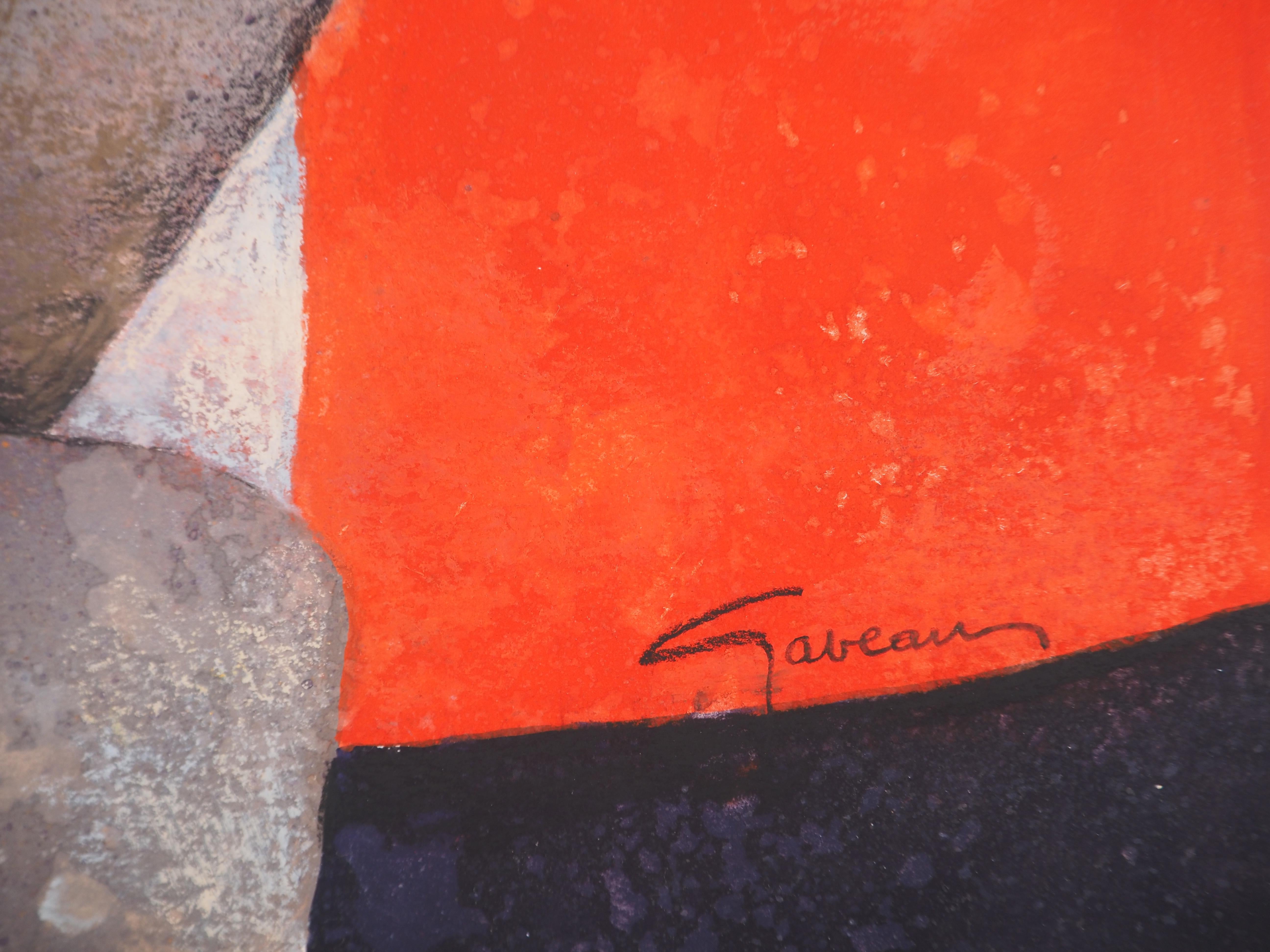 Soft Rock : Sleeping Model on Red Background - Peinture originale signée de la main de l'artiste. - Art de Claude Gaveau