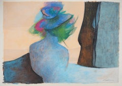 Blue and Pink Composition : Surrealist Bouquet- Original Handsigned Pastel