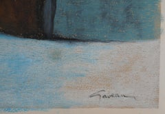 Blue and Pink Composition : Surrealist Bouquet- Original Handsigned Pastel