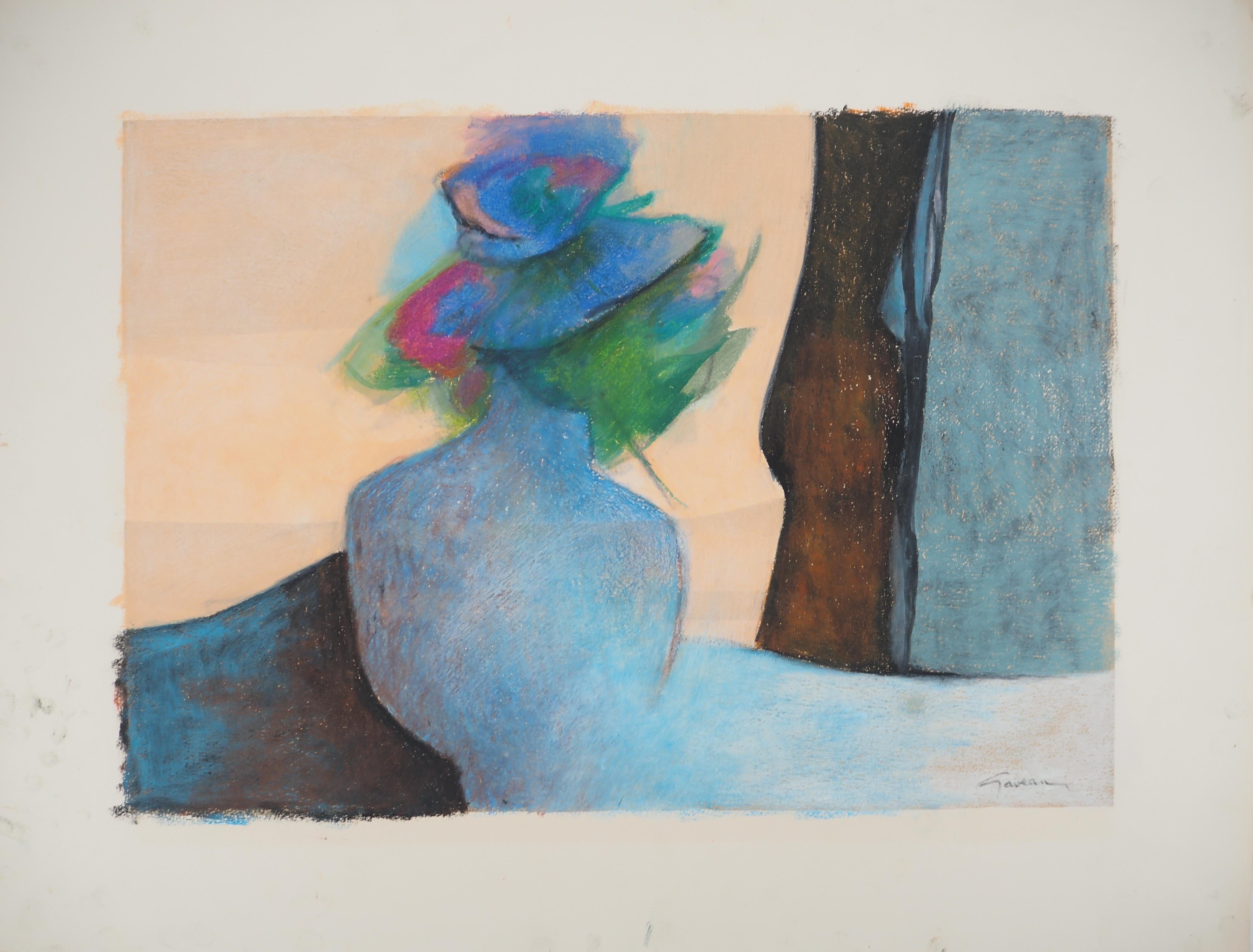 Composición Azul y Rosa : Ramo Surrealista- Pastel Original Firmado a Mano - Art Moderno de Claude Gaveau