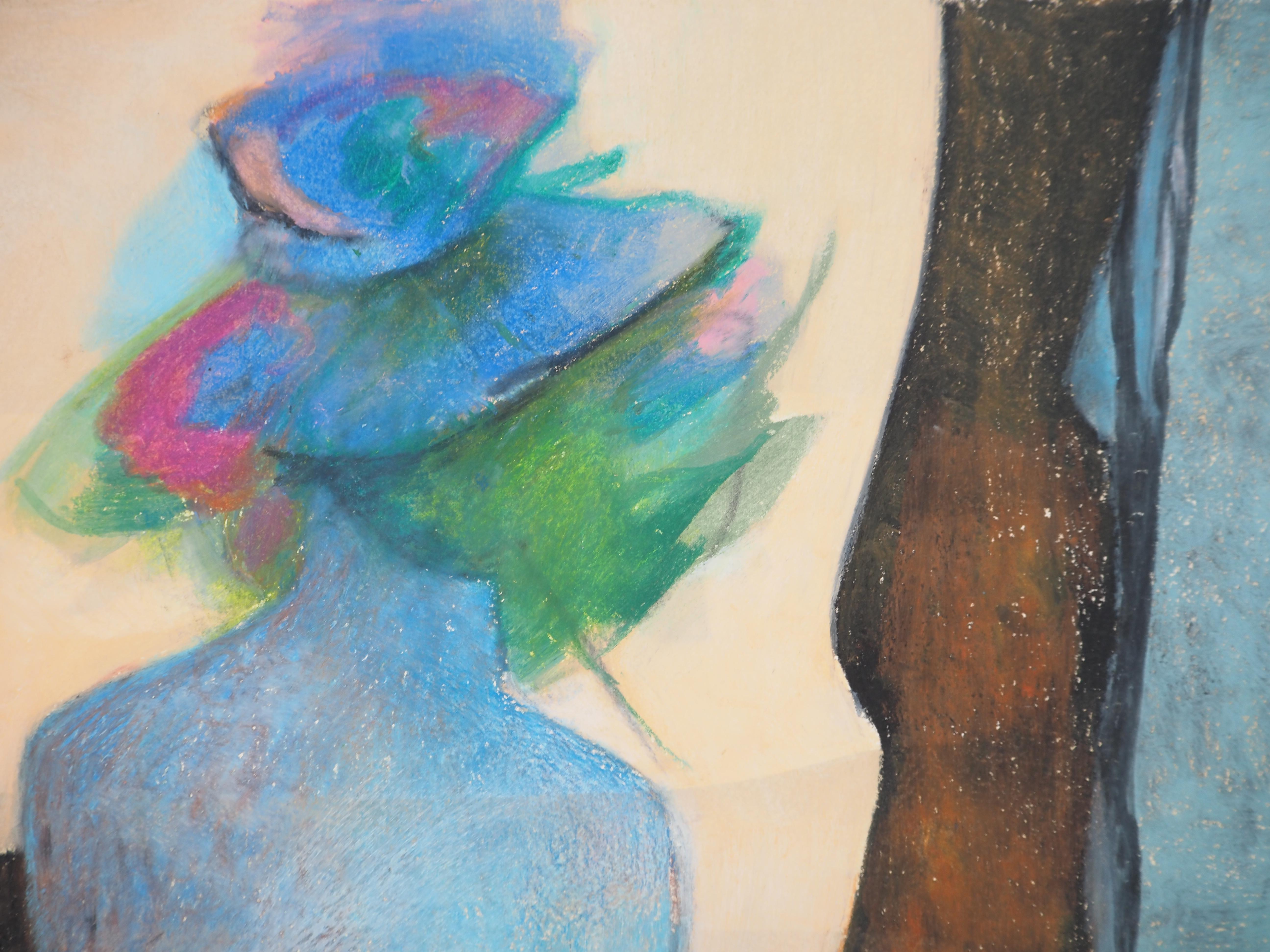Composición Azul y Rosa : Ramo Surrealista- Pastel Original Firmado a Mano en venta 1