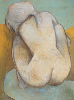 Mujer desnuda de espaldas - Dibujo original al pastel firmado a mano
