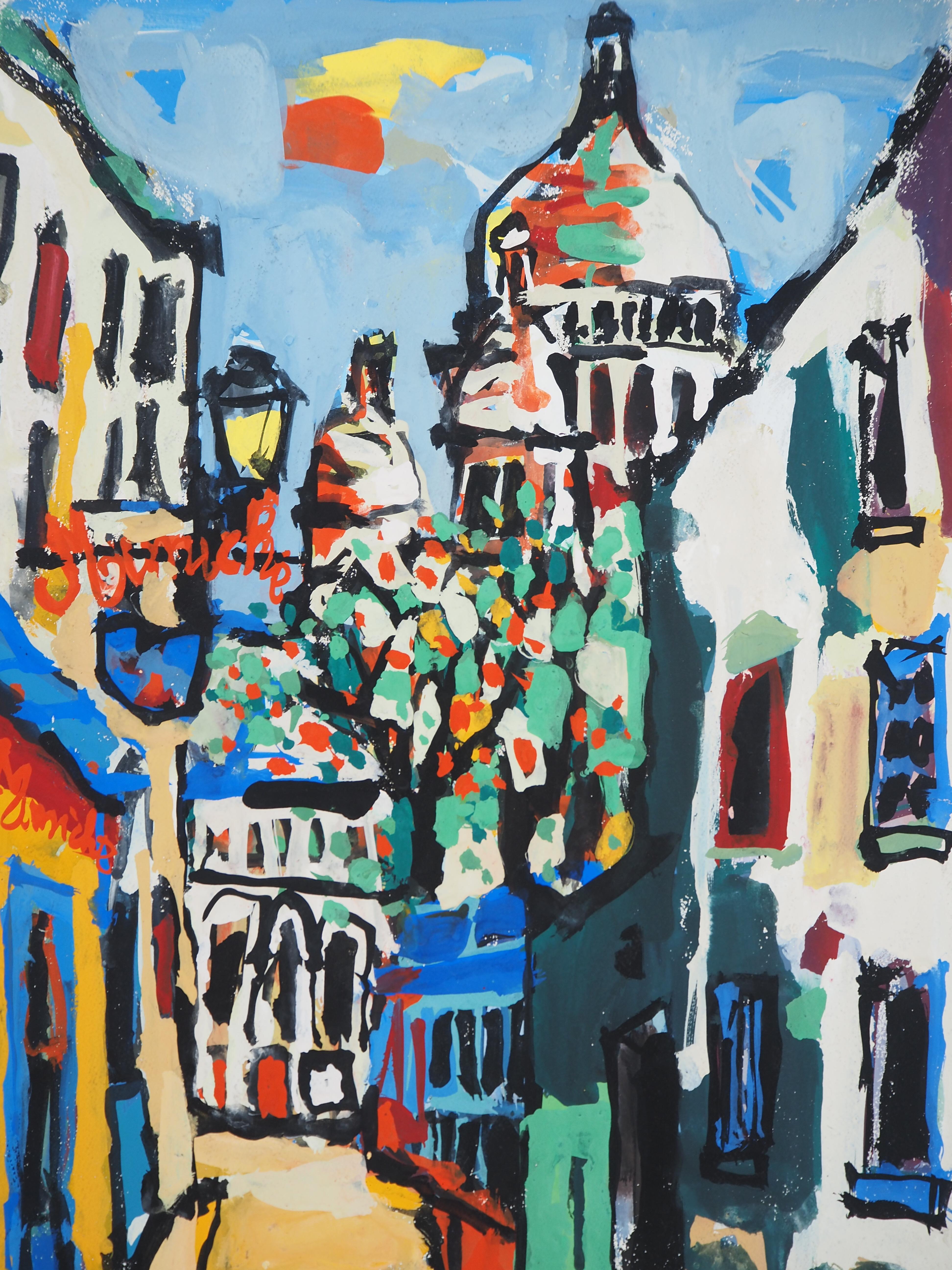 El Sacré-Cœur en Montmartre - Pintura original firmada a mano - Figurative Art Gris de Gabriel Paris