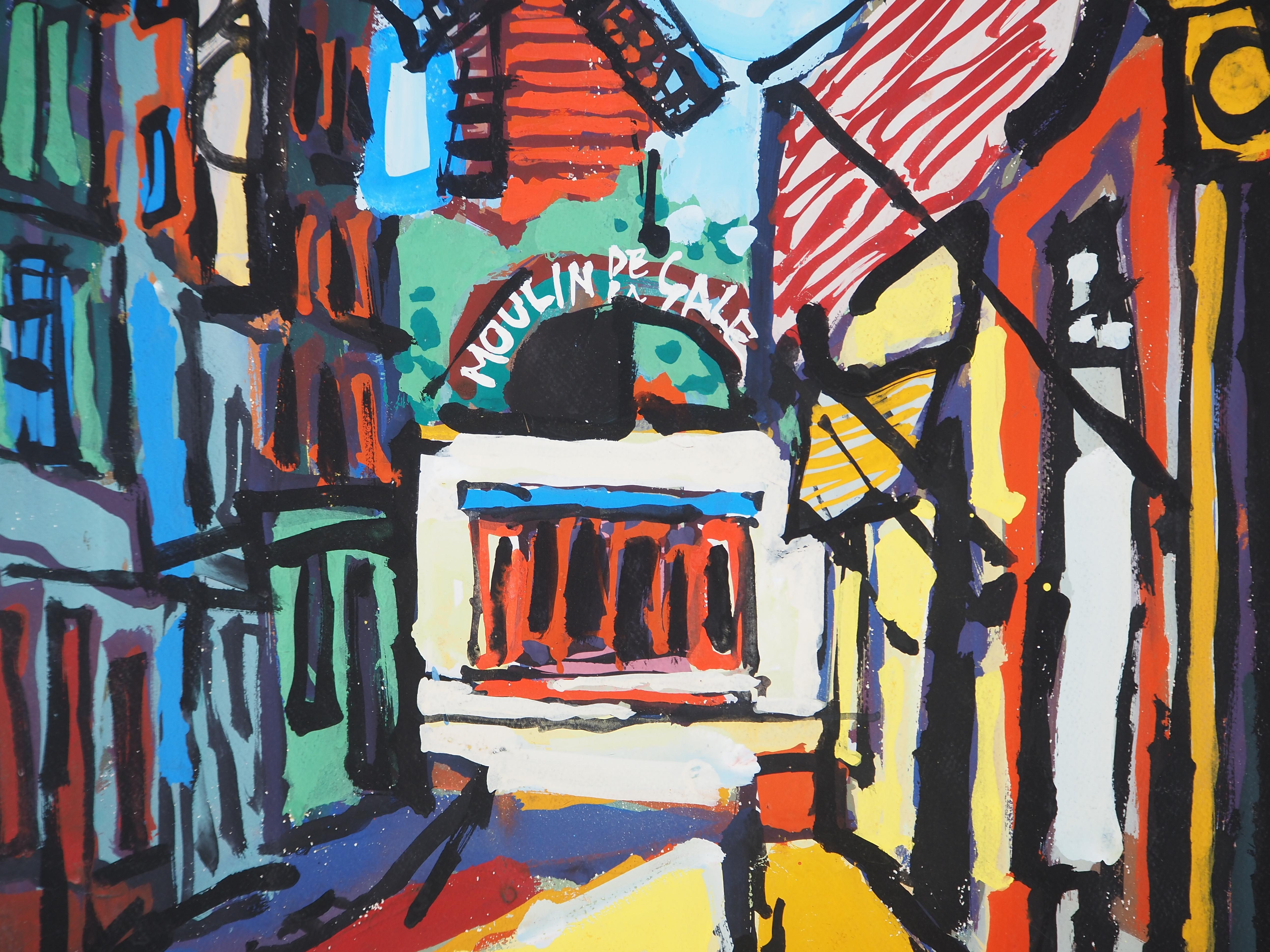 Paris : The Moulin de la Galette in Montmartre - Original Handsigned Painting - Black Figurative Art by Gabriel Paris