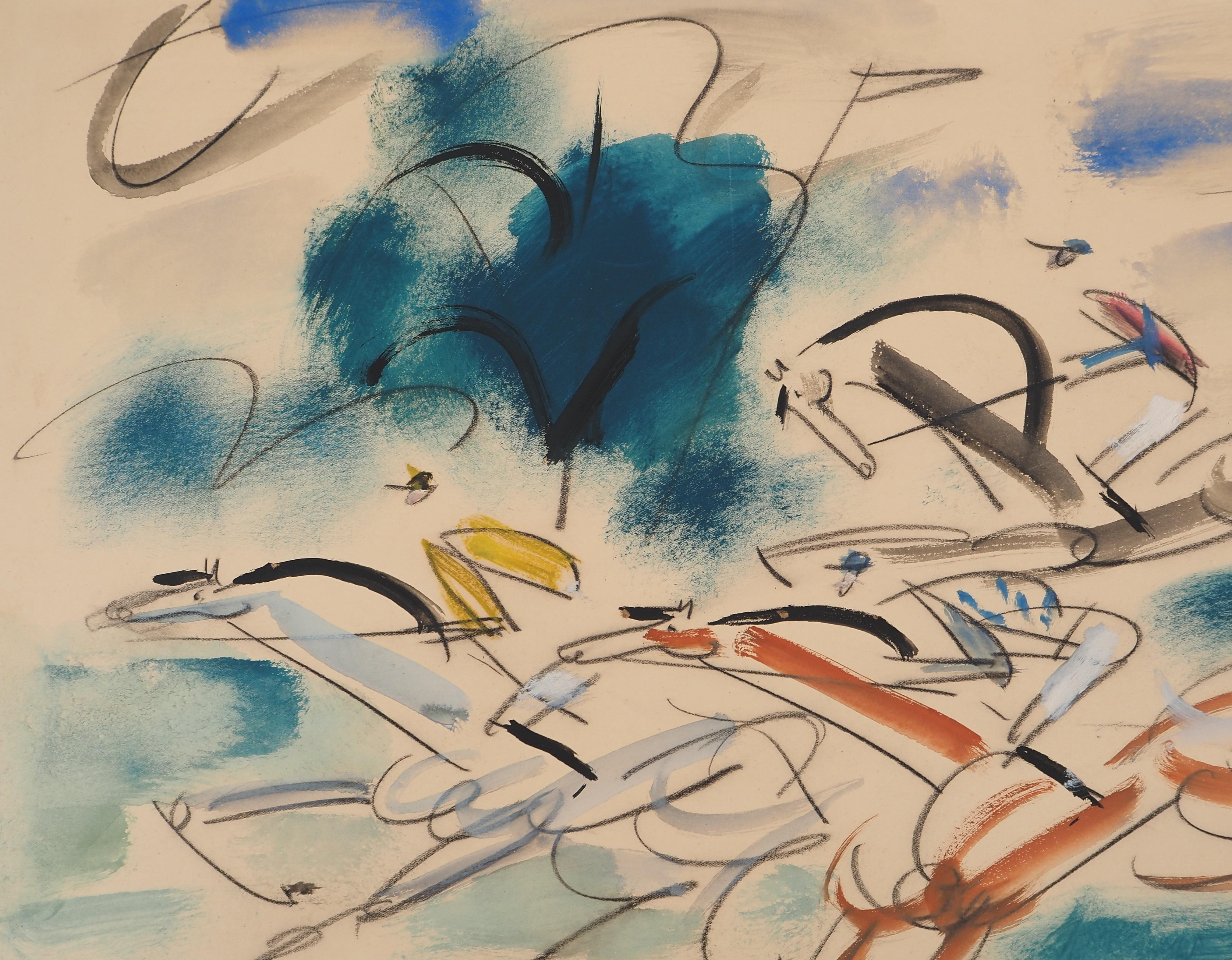 GEN PAUL (1895-1975)
La corsa dei cavalli: salto ad ostacoli, Longchamps

Acquerello e gouache originali
Firmato a matita
Su carta montata su cartone, 51 x 65,5 cm (20 ca.)  x 26 in)

Ottimo stato, il foglio presenta tracce di incorniciatura
