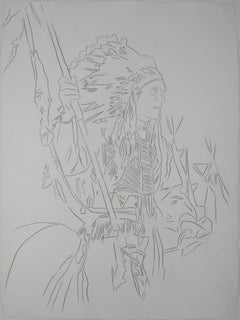 Indio : Bonete de guerra - Dibujo original a lápiz (Warhol Foundation #73.001)