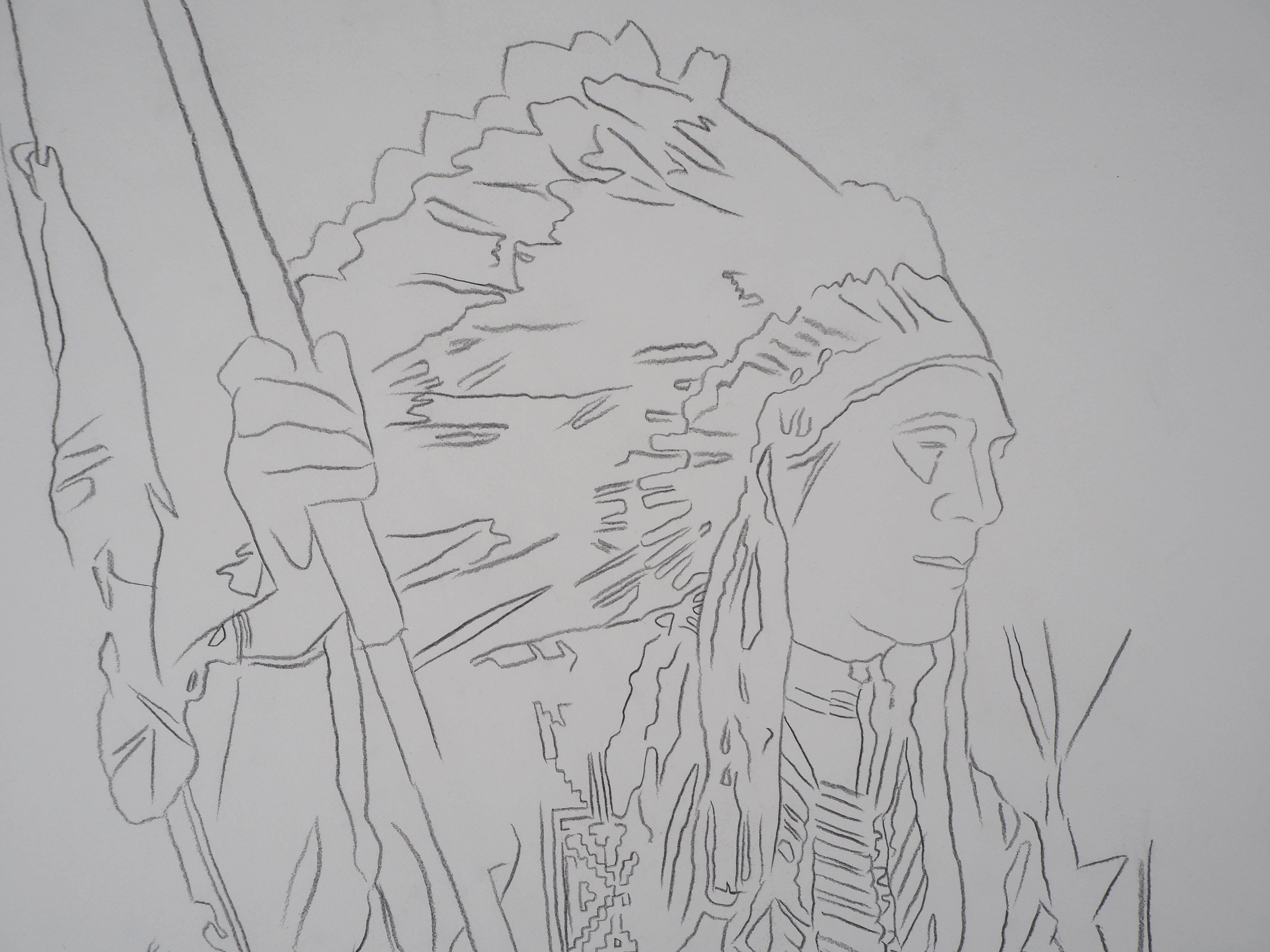 Andy Warhol (1928-1987)
Indio : Bonete de guerra, c. 1986

Dibujo original a lápiz
Sobre vitela 101,5 x 77,5 cm (c. 39,9 x 30,3 pulg.)
En el reverso del dibujo figura el sello de la FUNDACIÓN WARHOL PARA LAS ARTES VISUALES con el número del