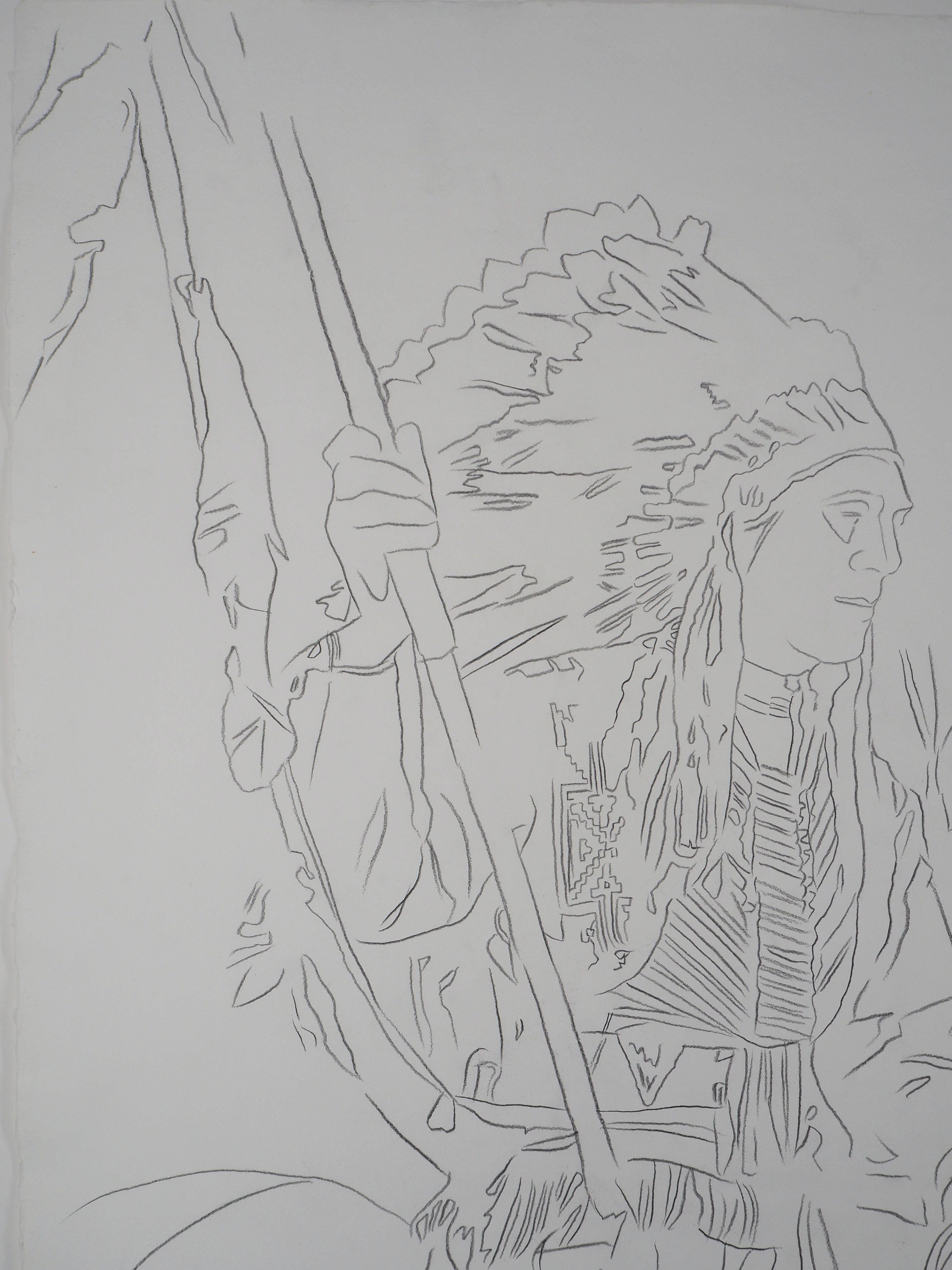 Indio : Bonete de guerra - Dibujo original a lápiz (Warhol Foundation #73.001) en venta 3