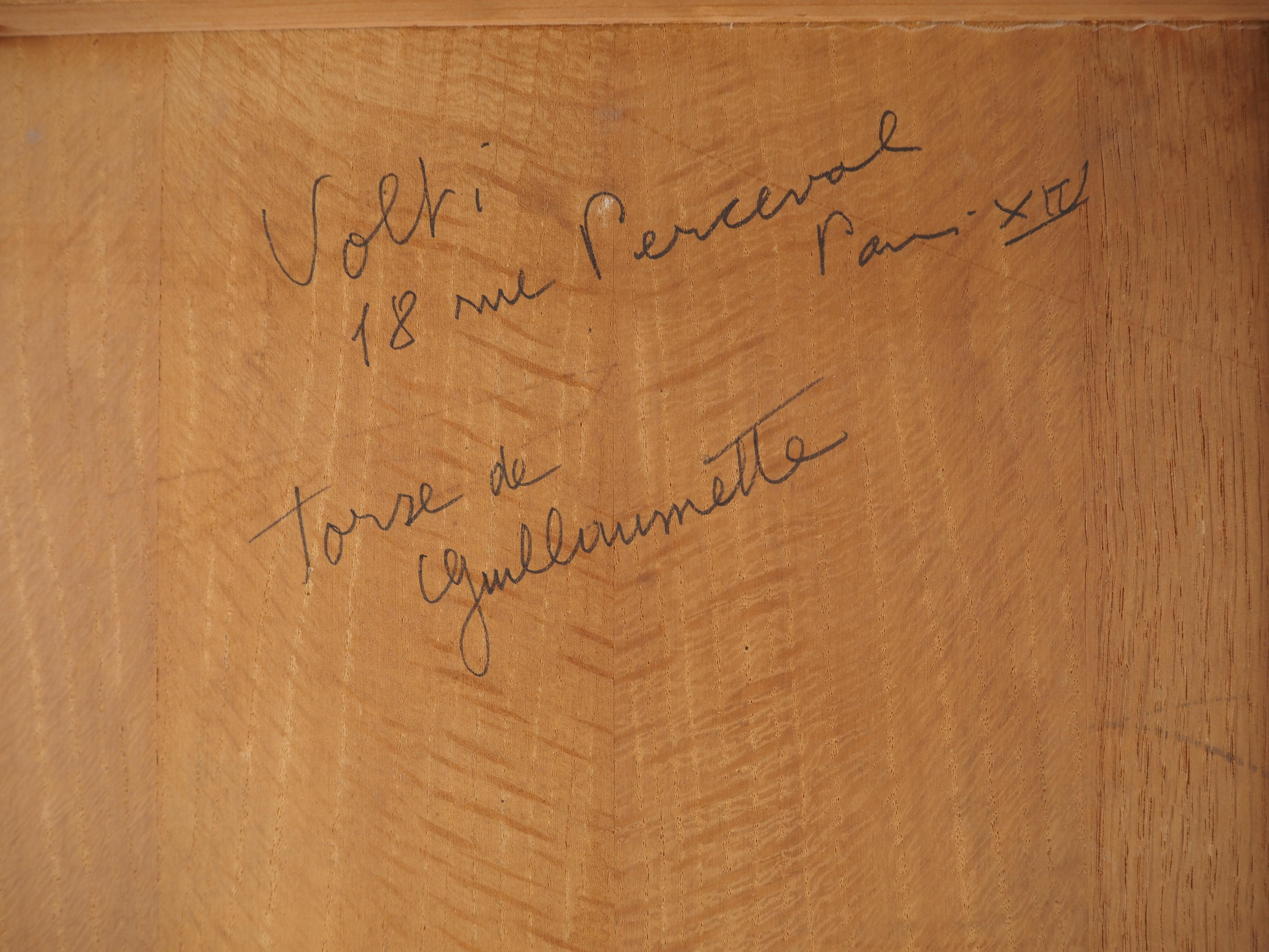 Antoniucci VOLTI
Guillaumette, nu debout

Peinture originale en sanguine sur panneau de bois
Signature en bas à droite
Titre au dos
Sur panneau de bois 116 x 89 cm (c. 46 x 36 inch)

Très bon état, petits défauts de surface