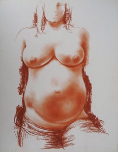 Maternity: Pregnant Woman - Original handsigned drawing in sanguine