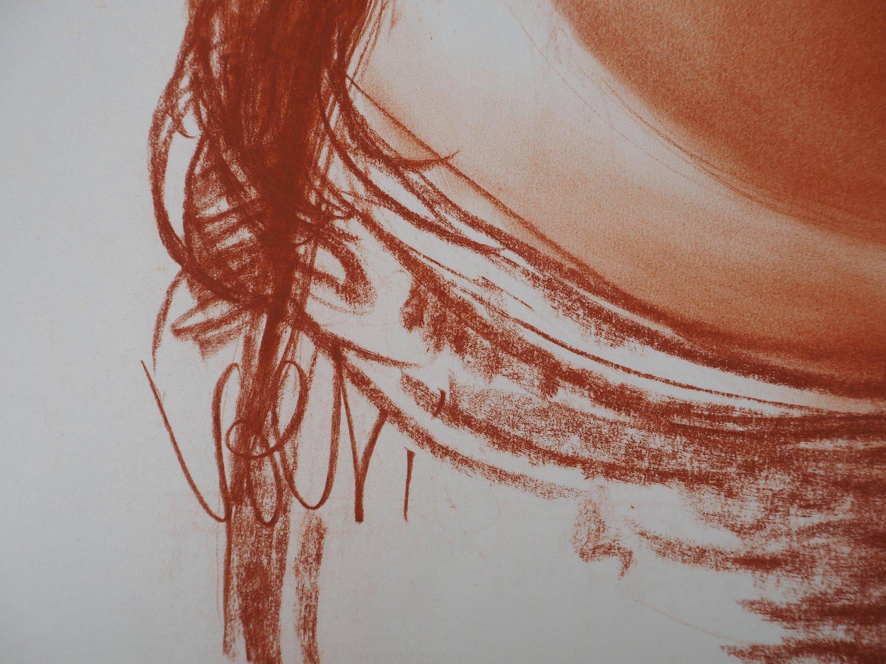 Maternità: Donna incinta - Disegno originale firmato a mano in sanguigna in vendita 2