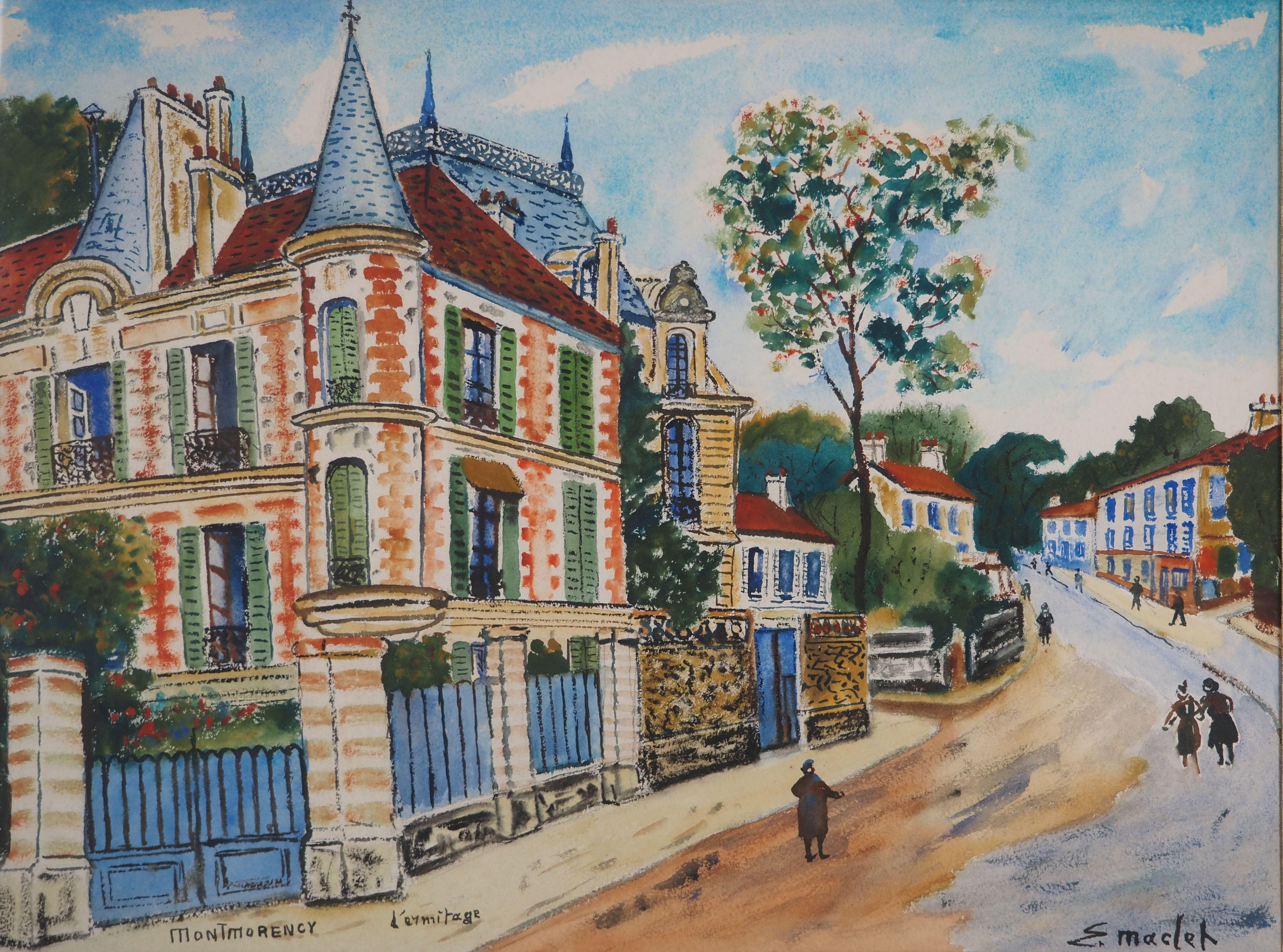 Montmorency : Château de ROUSSEAU - Aquarelle originale - Signée - Art de Elisée Maclet