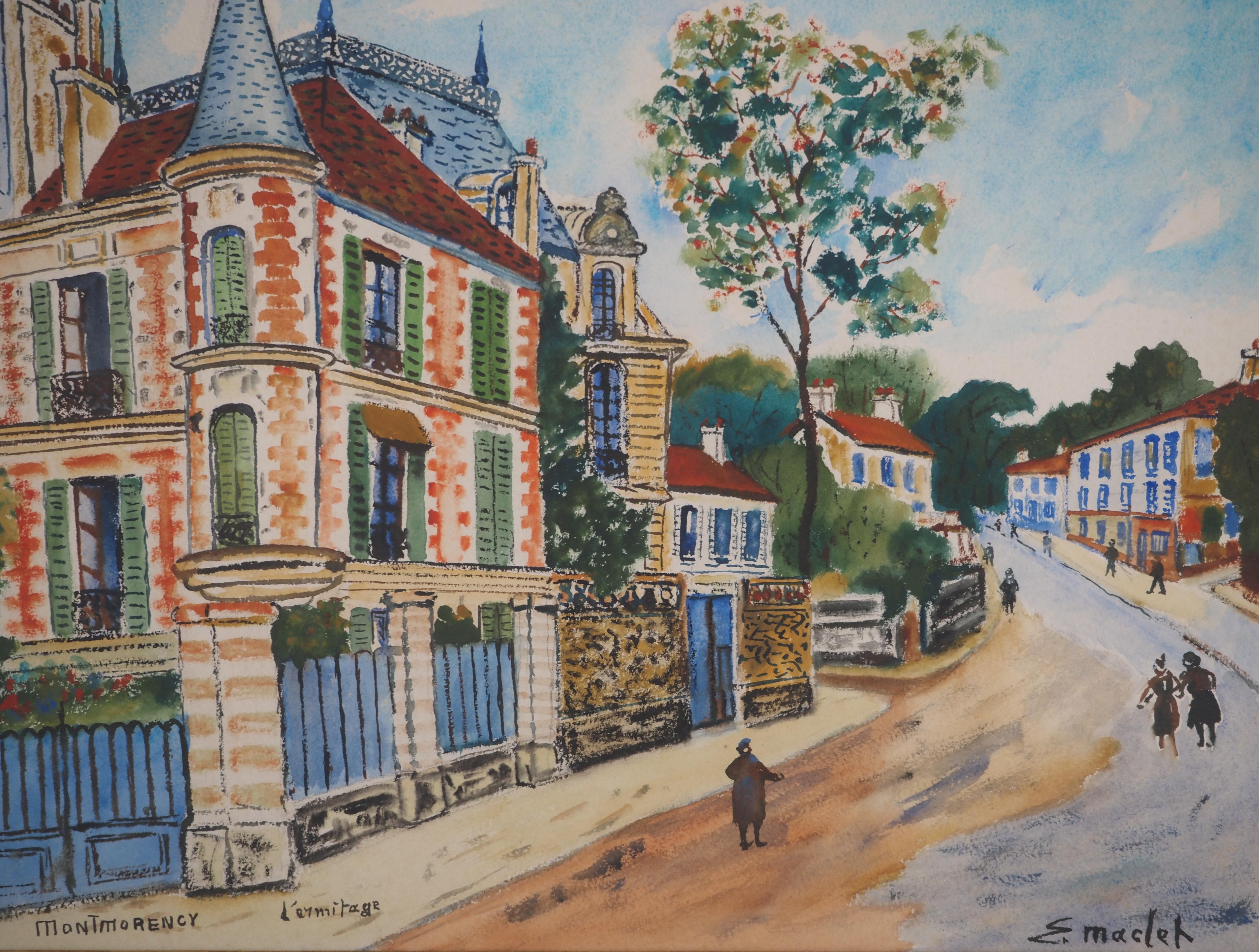 Montmorency : Château de ROUSSEAU - Aquarelle originale - Signée - Post-impressionnisme Art par Elisée Maclet