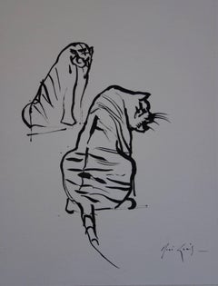 Two Tigers - Original hansigned ink drawing