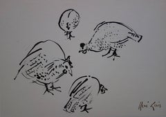 Four Guinea Fowls - Original hansigned ink drawing