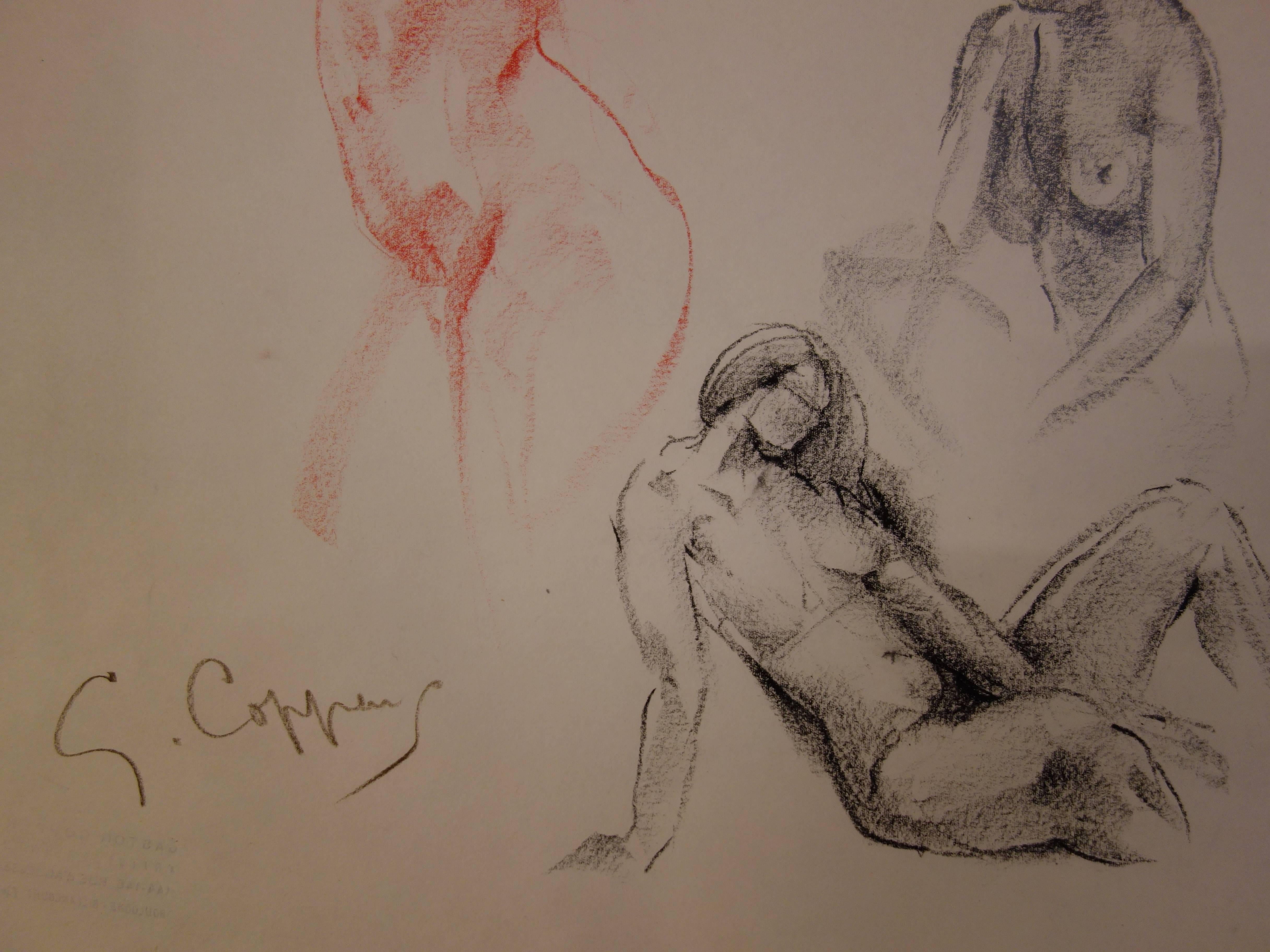 Studies of Juliet - Original signierte Kohlezeichnung – Art von Gaston Coppens