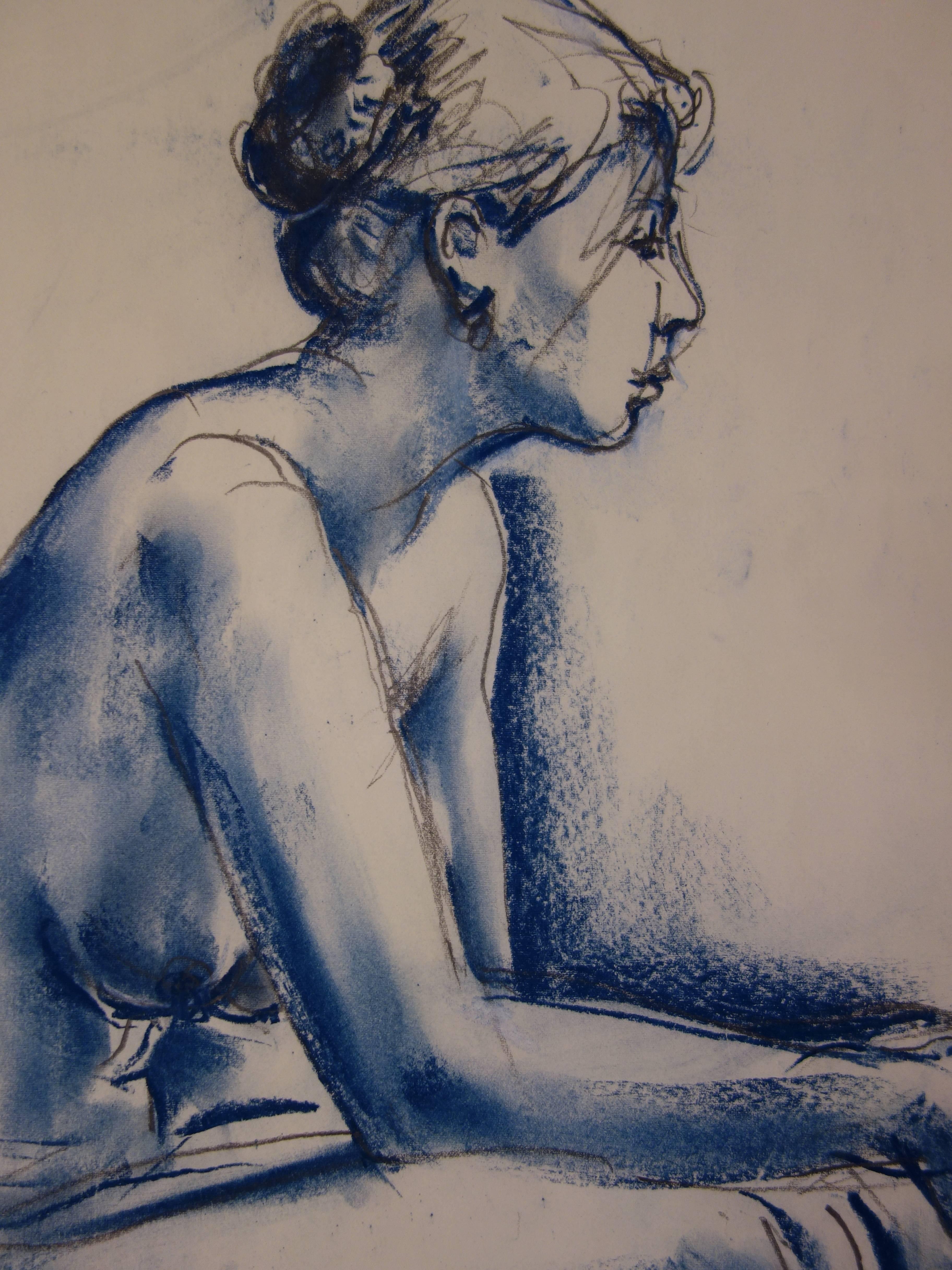 Blue Nude Ballerina - Original signed charcoals drawing 3