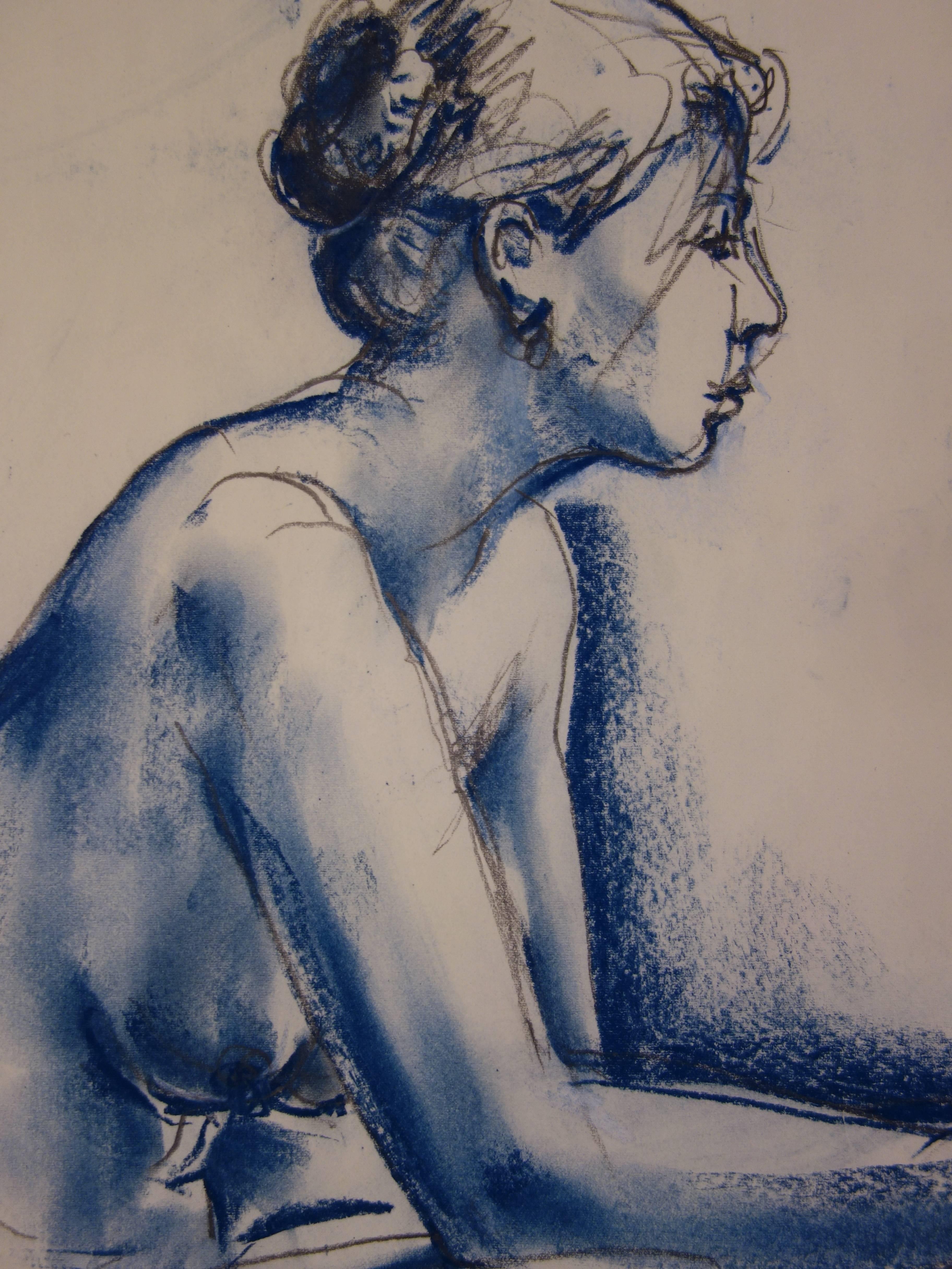 Blue Nude Ballerina - Original signed charcoals drawing 2