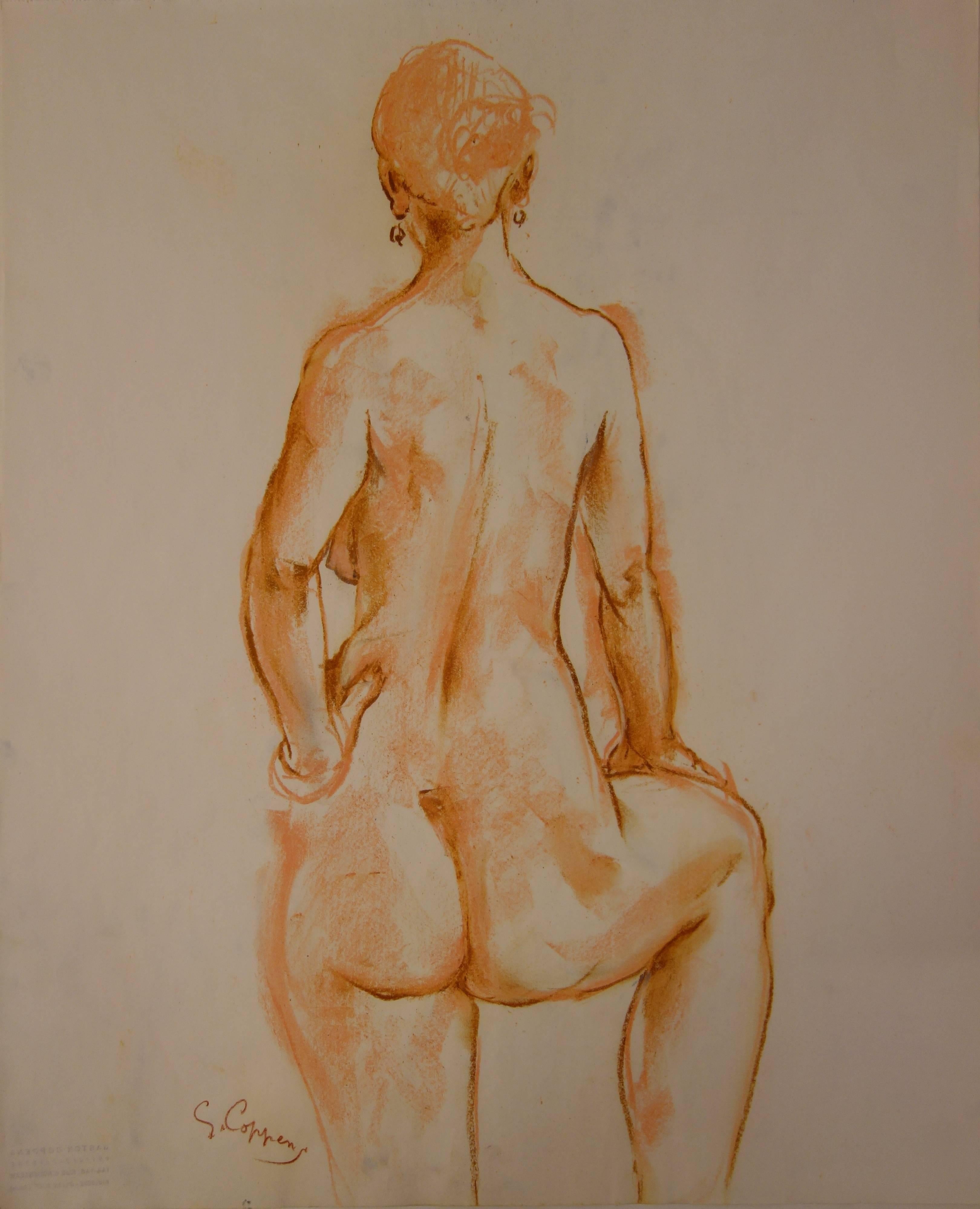 Study for a Standing Nude Sculpture - Original signed charcoals drawing - Art by Gaston Coppens