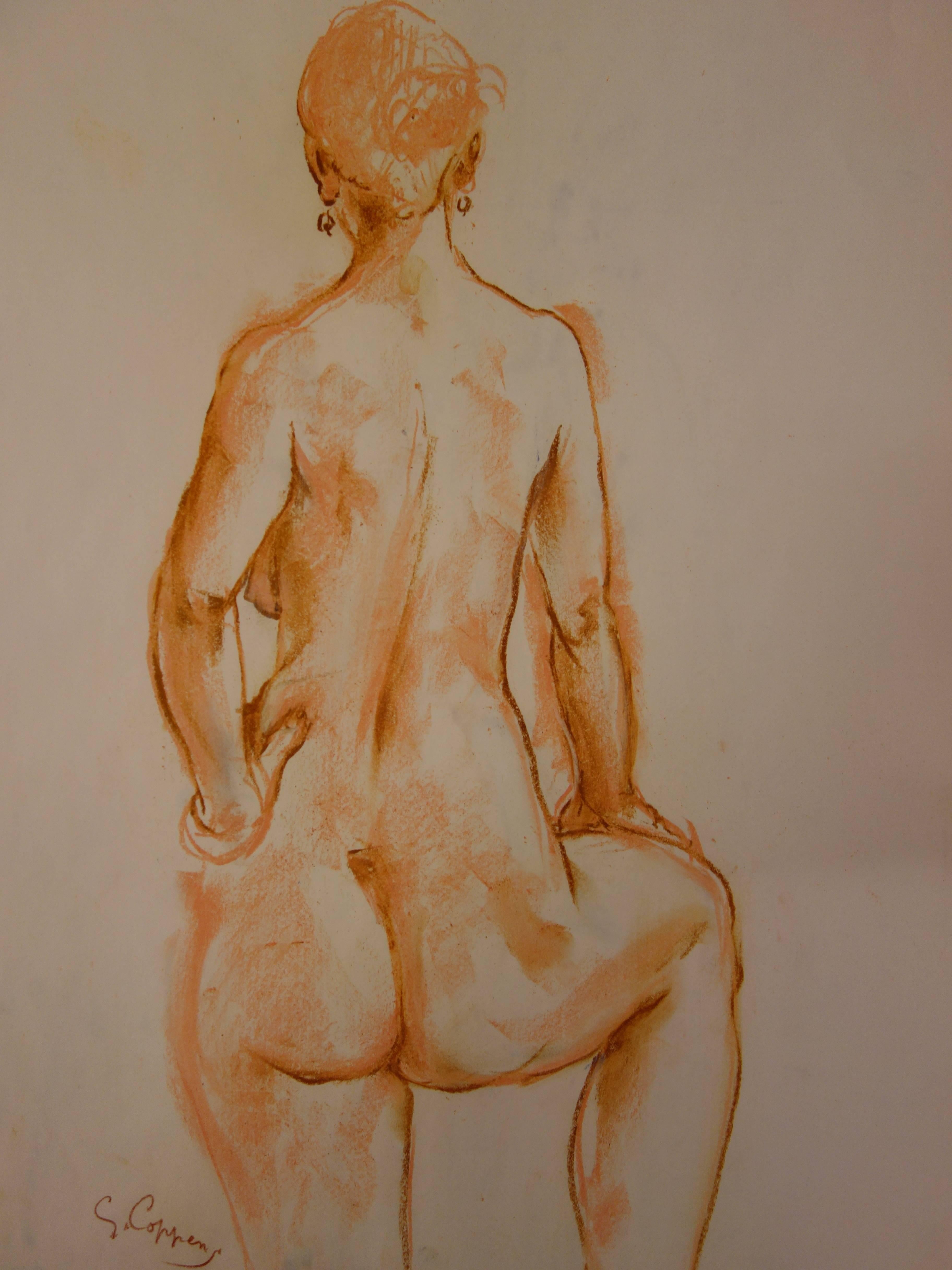 Gaston COPPENS (1909 - 2002)
Study for a Standing Nude Sculpture

Original charcoal drawing
Signed in the bottom left
Stamp of the artist on the back
On drawing paper 52 x 43 cm (c 21 x 17 inch)

Excellent condition

Gaston Coppens studied sculpture