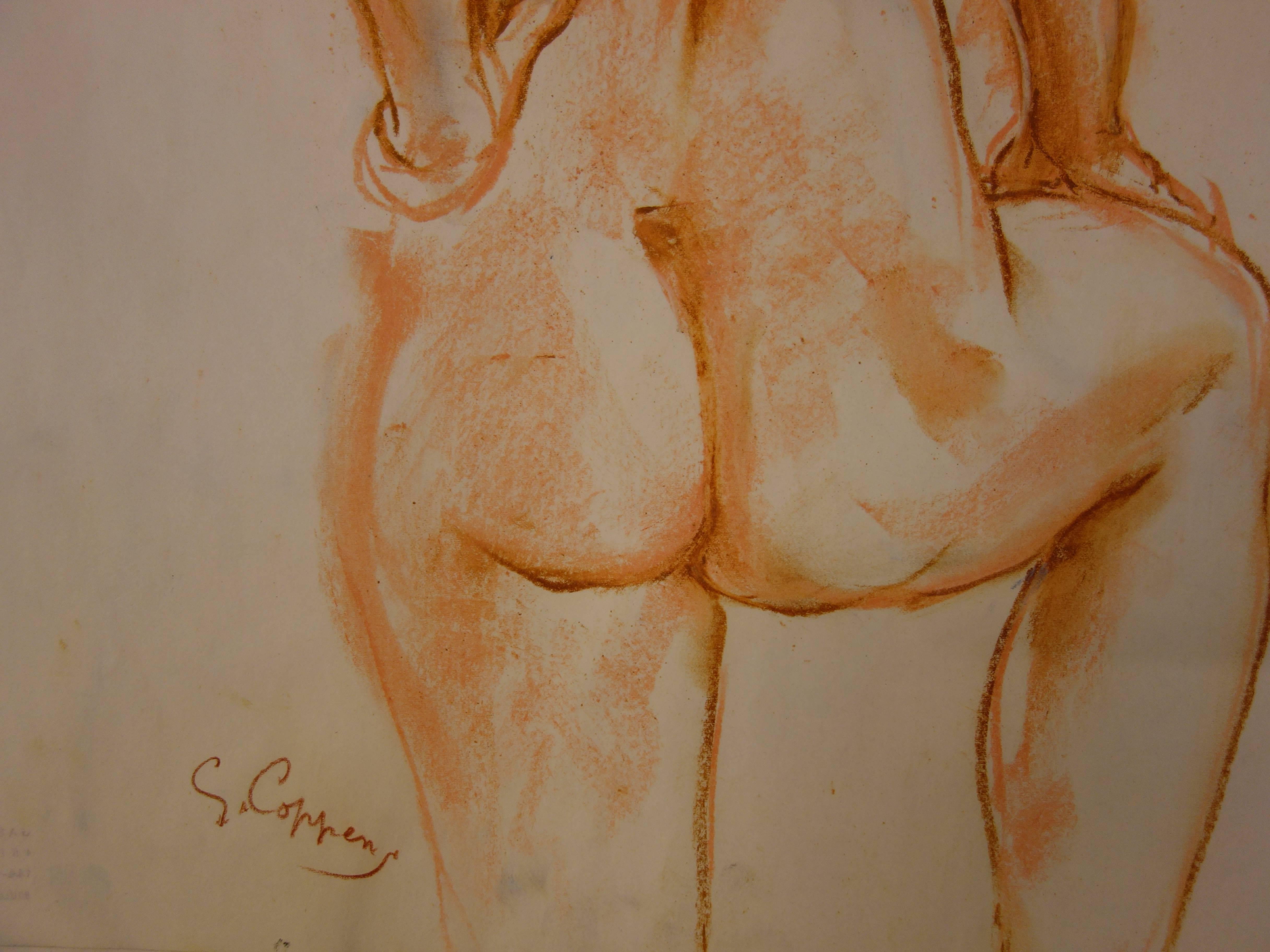 Study for a Standing Nude Sculpture - Original signed charcoals drawing - Modern Art by Gaston Coppens