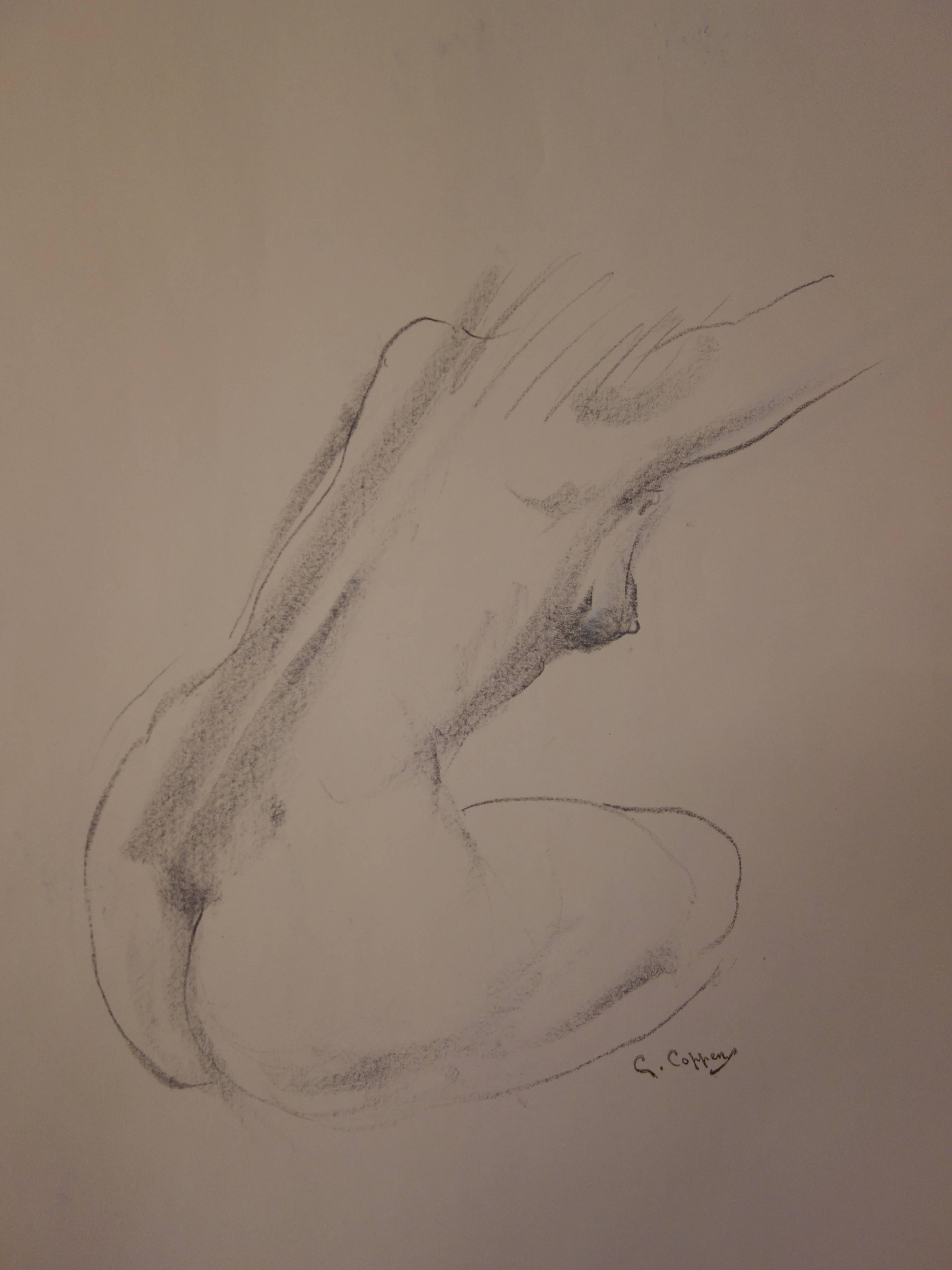 Gaston Coppens Nude - Study of a Seated Model - Original signed charcoals drawing