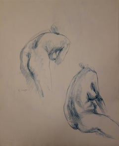Two Studies of a Nude Profile - Original signed charcoals drawing