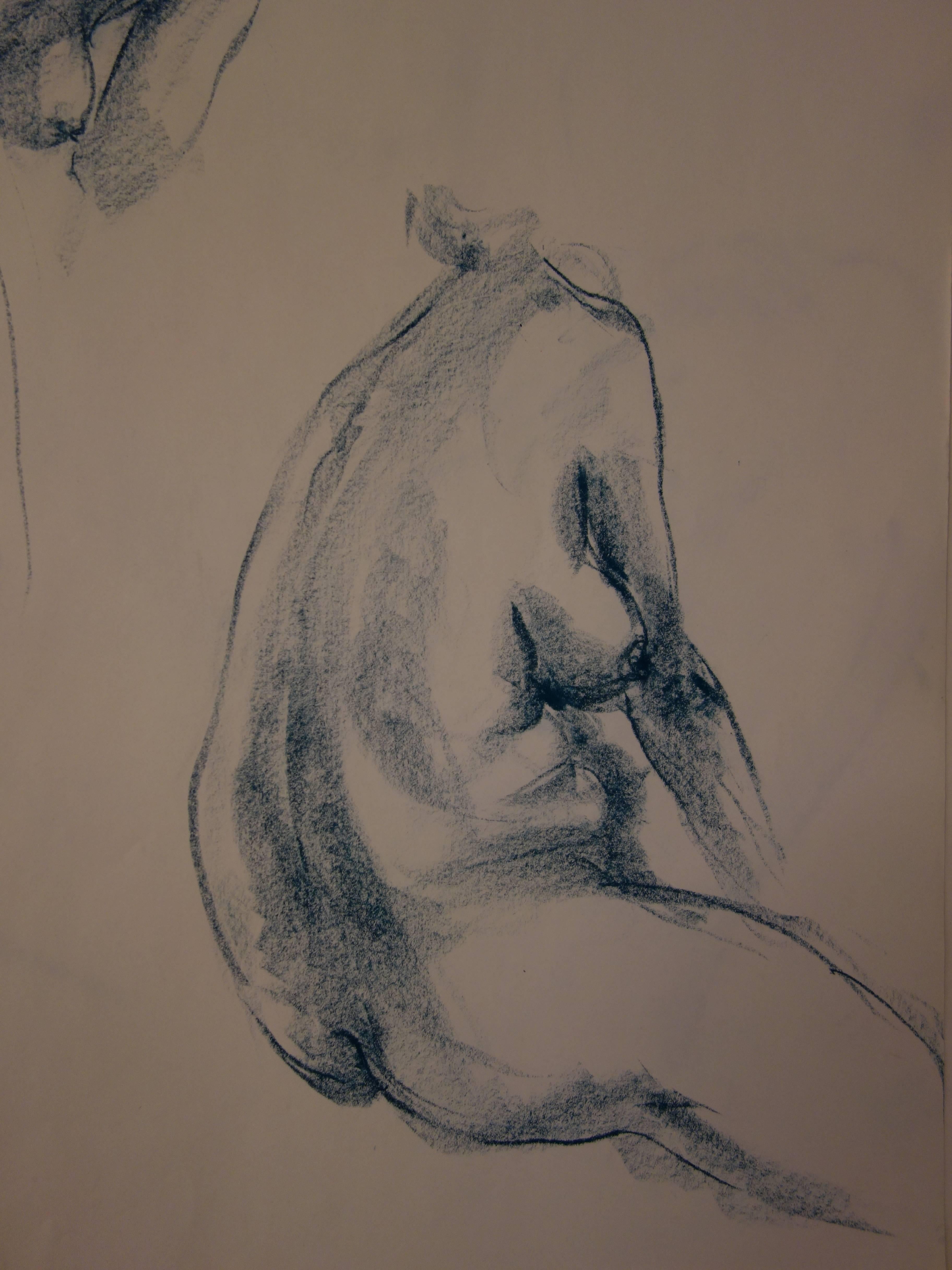 Two Studies of a Nude Profile - Original signed charcoals drawing For Sale 1