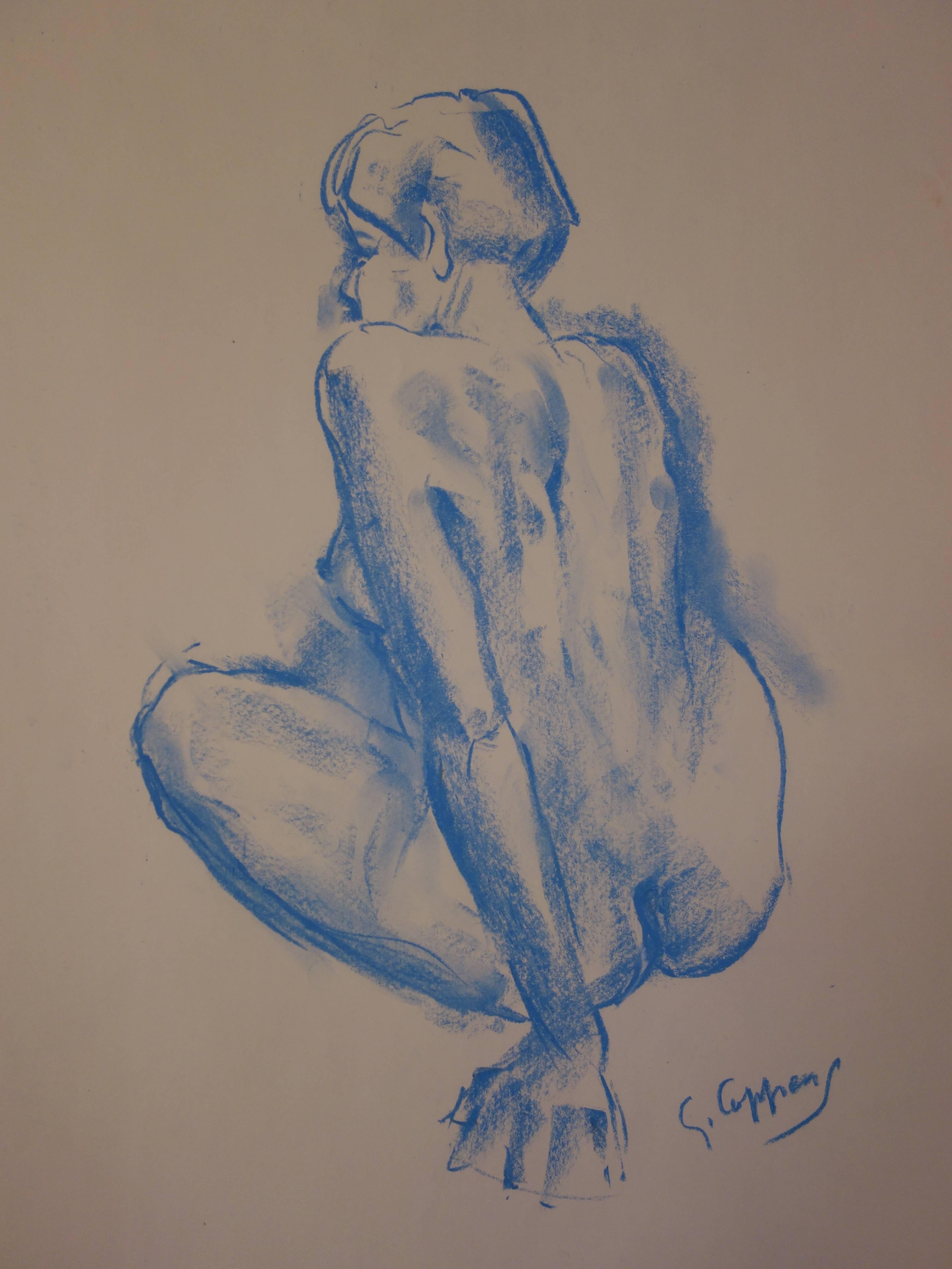 Modella che si alza - Disegno originale firmato a carboncino - Art Moderno di Gaston Coppens