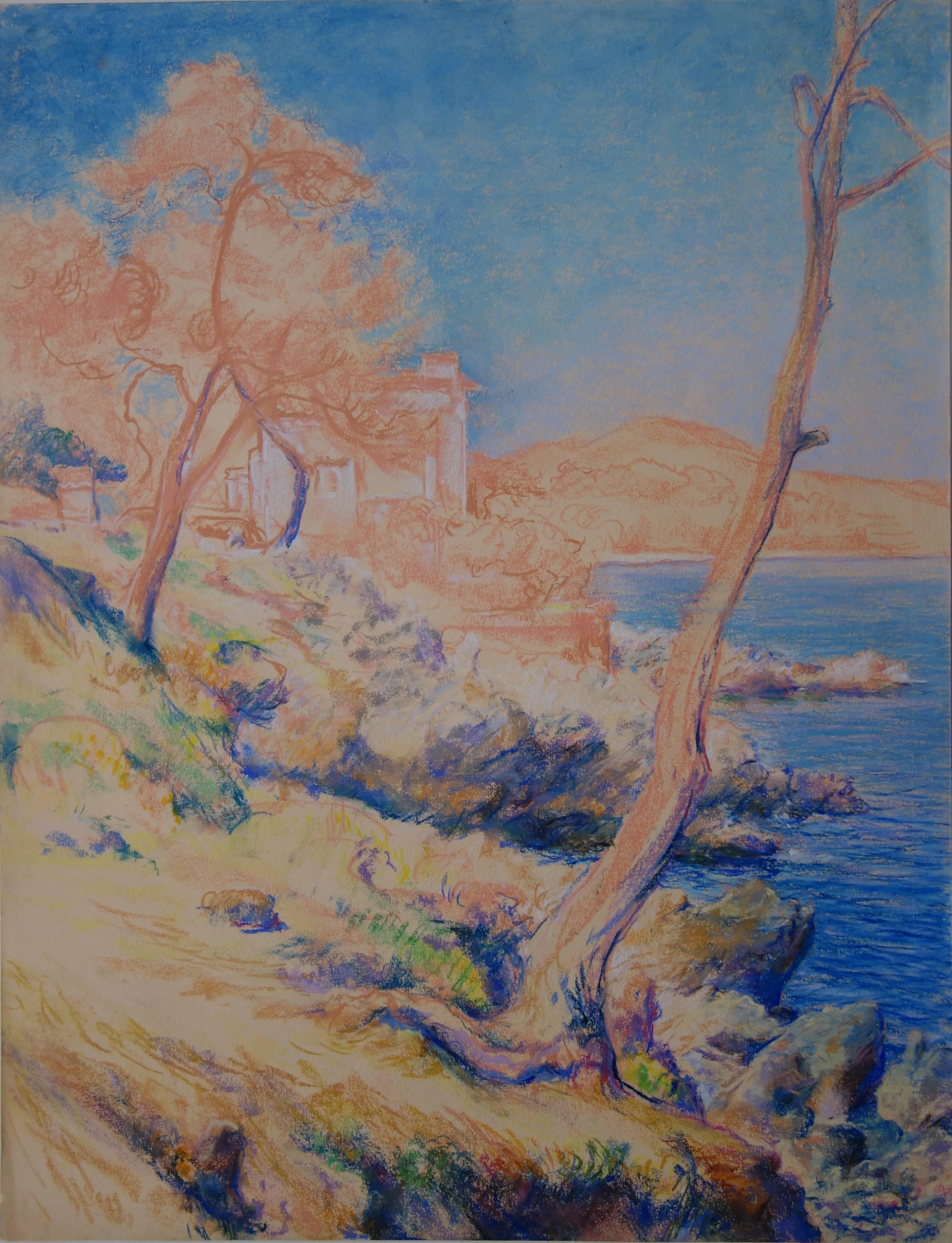 Savage Sea Coast near Saint Tropez - Original charcoals drawing