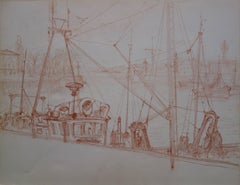On the Pier of the Port - Original charcoals drawing