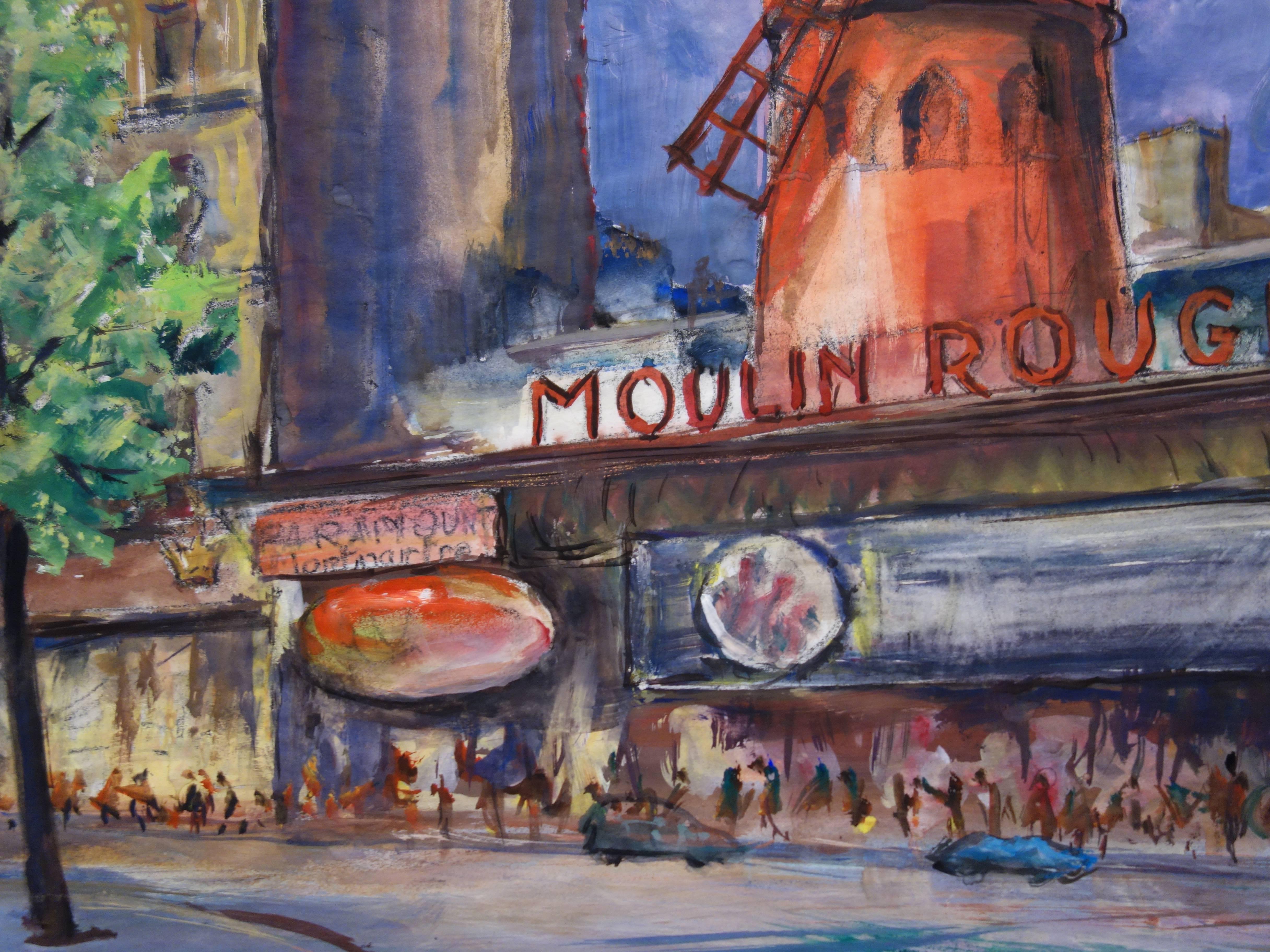 Paris : Moulin Rouge of Montmartre - Original watercolor - Post-Impressionist Art by Gaston Coppens