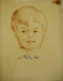 Antique Young Boy Smilling - Original Charcoals Drawing 