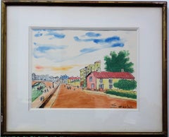 Paris : Seine River at Ivry - Handsigned watercolor - circa 1950