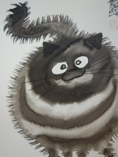 My Big Cat with a Ladybug - Handsigned Original Ink Drawing
