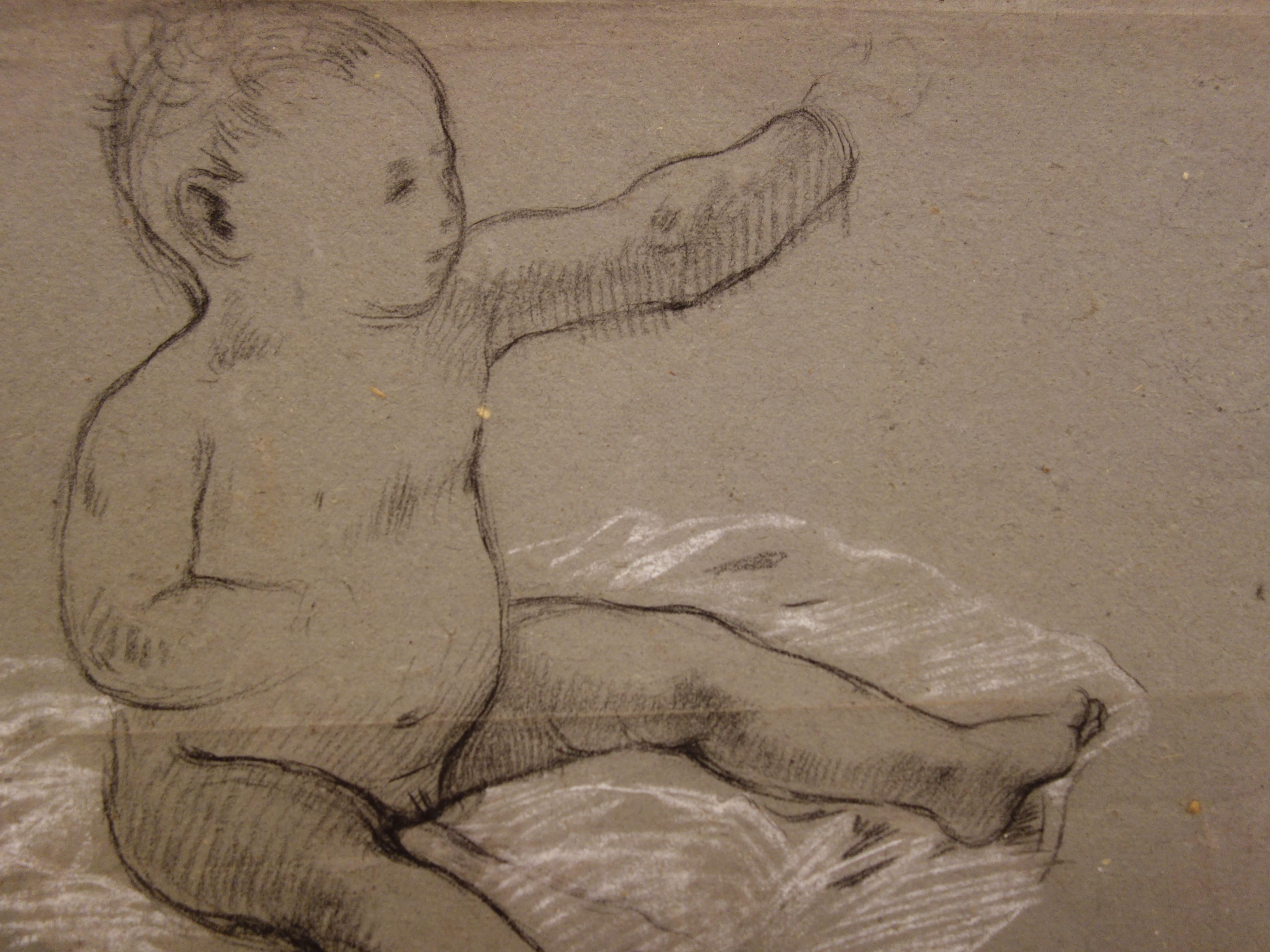 Bébé Boy - Dessin original au fusain  - Art de Gustave Poetzsch