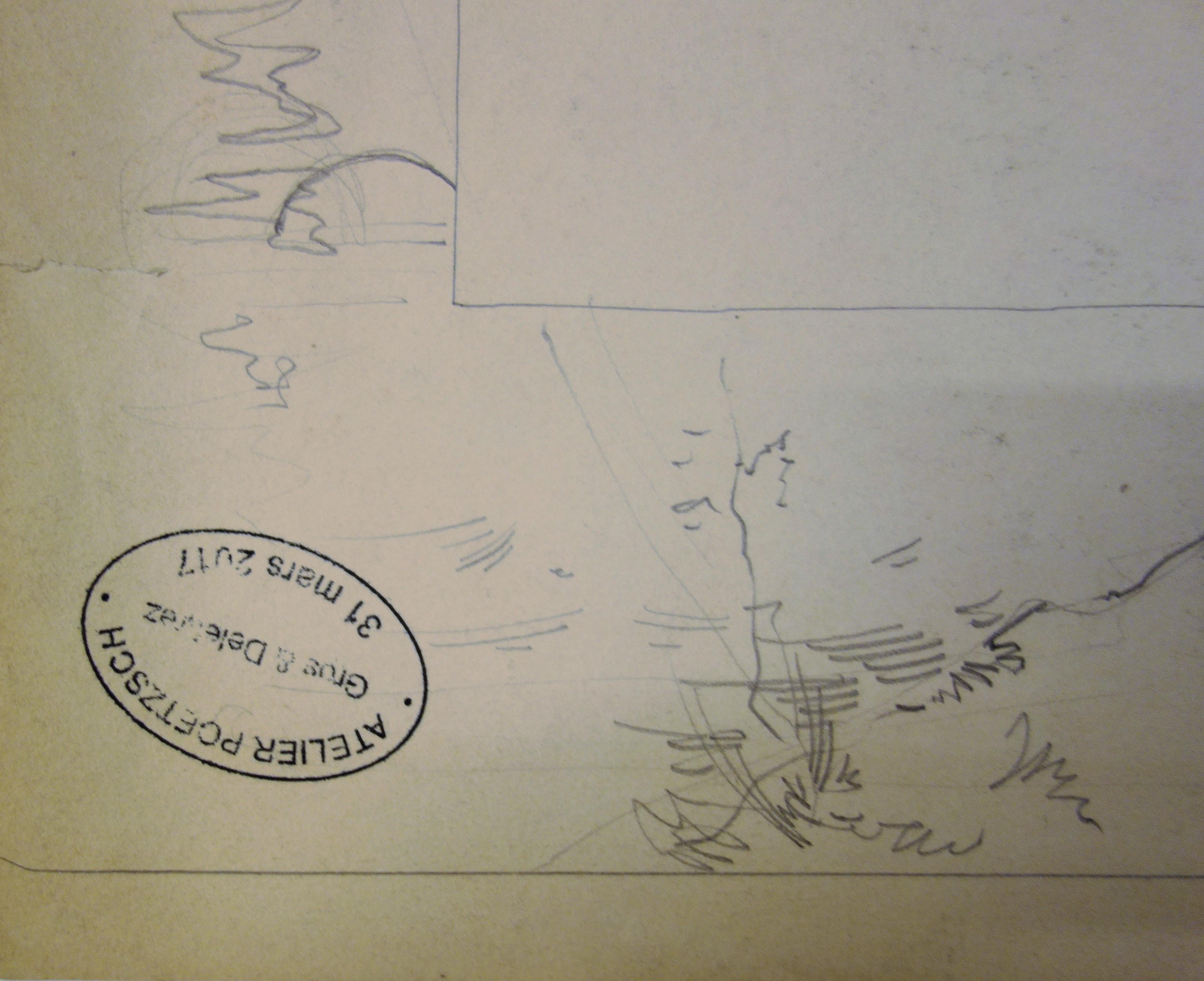 Gustave Poetzsch (1870-1950) 
Fille aux cheveux blonds 

Dessin original au fusain et au crayon
Signé au dos
Avec un dessin au crayon d'un paysage au dos (probablement une étude pour l'illustration d'un livre)
Timbre de la vente aux enchères de la