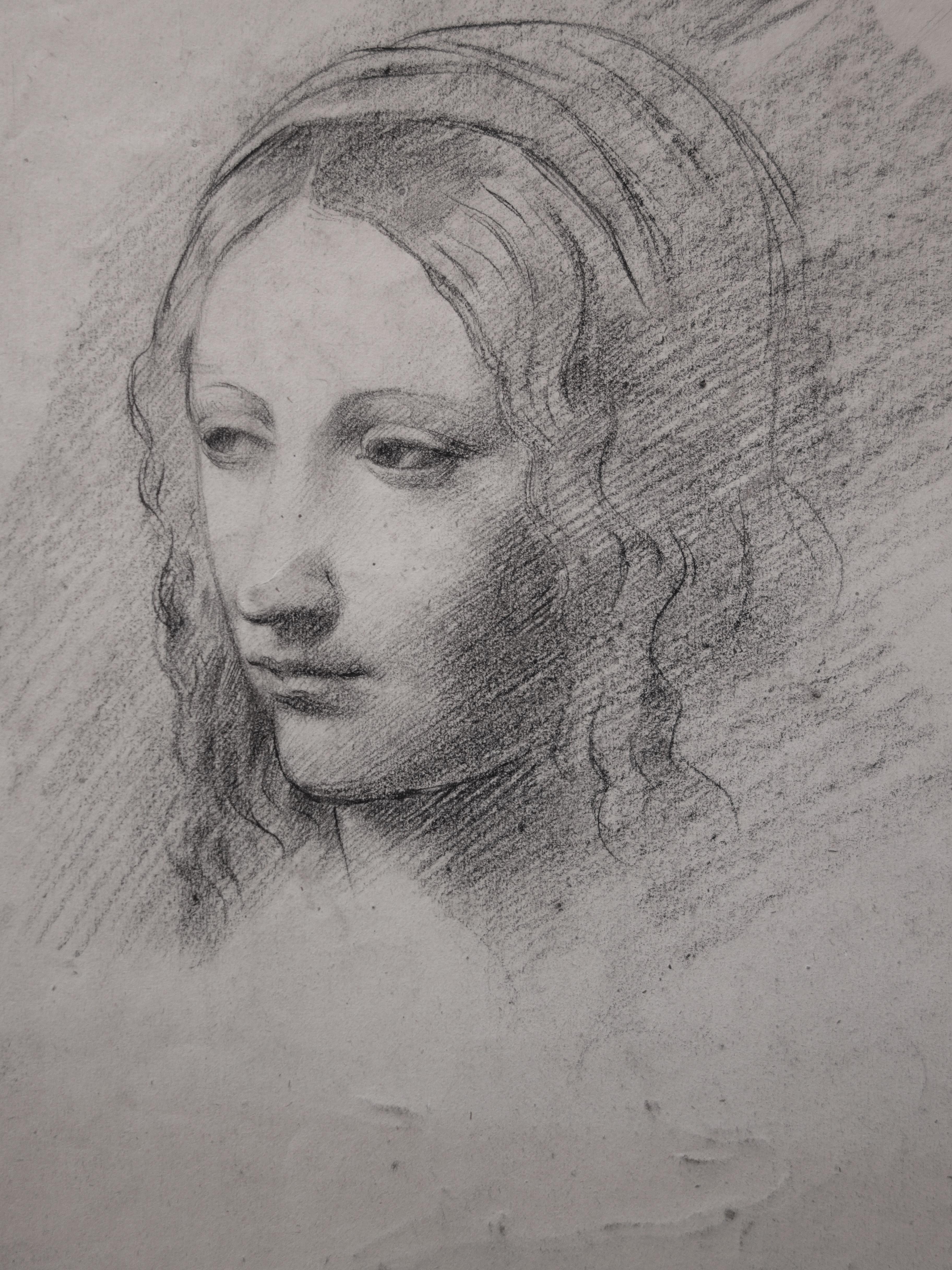 Gustave Poetzsch Landscape Art - Tribute to Leonardo Da Vinci : Study of Woman Face - Original Pencil Drawing